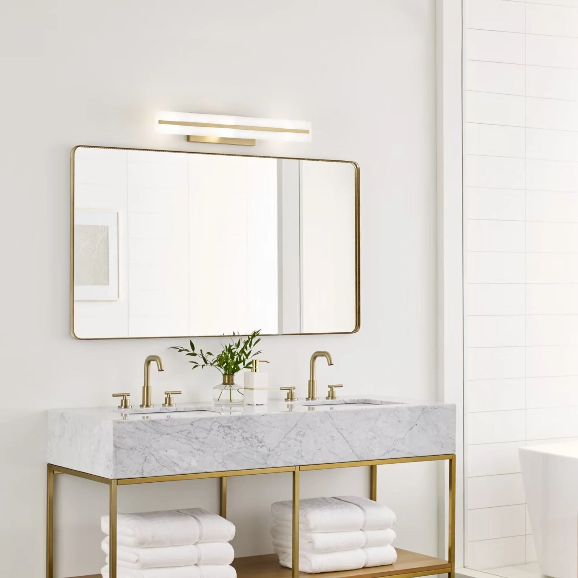 Visual Comfort Studio - Dex 30" Large 3-Light Bathroom Vanity, Satin Brass Finish | Bees Lighting