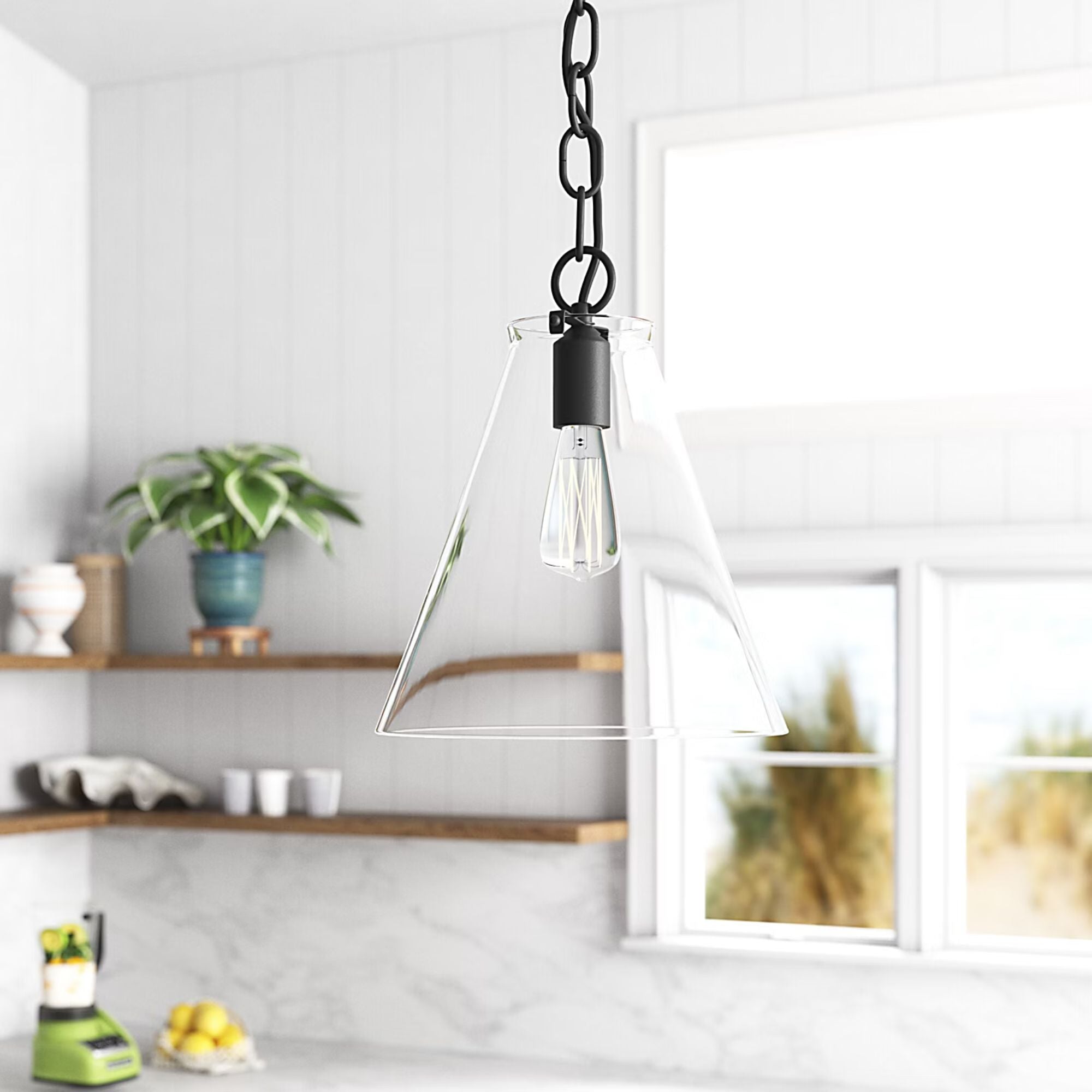 Kate 16" Cone Pendant, Midnight Black Finish