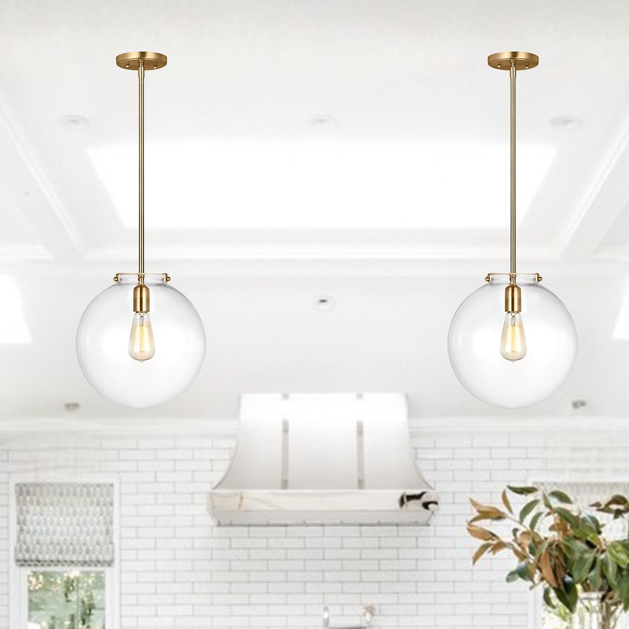 Kate 12" Sphere Pendant, Satin Brass Finish