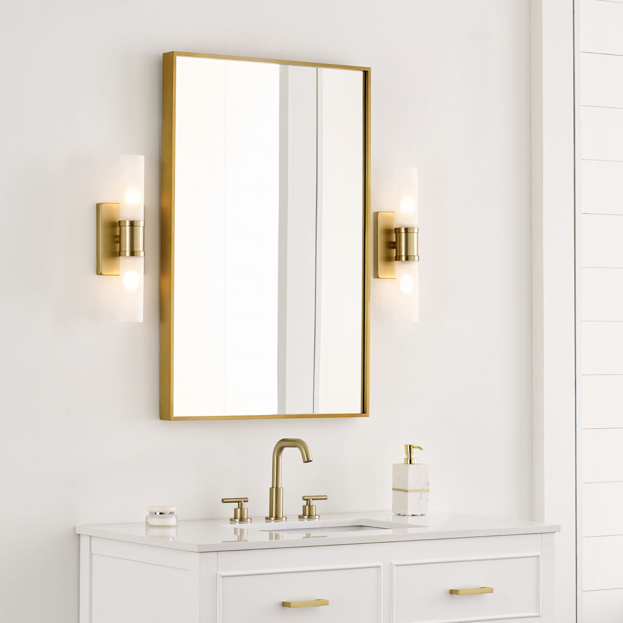 Keaton 16" Small 2-Light Bathroom Vanity, Satin Brass Finish