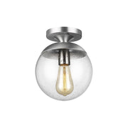 Leo Hanging Globe 10" Wall/Ceiling Semi-Flush Mount, Satin Aluminum Finish with Clear Seeded Glass