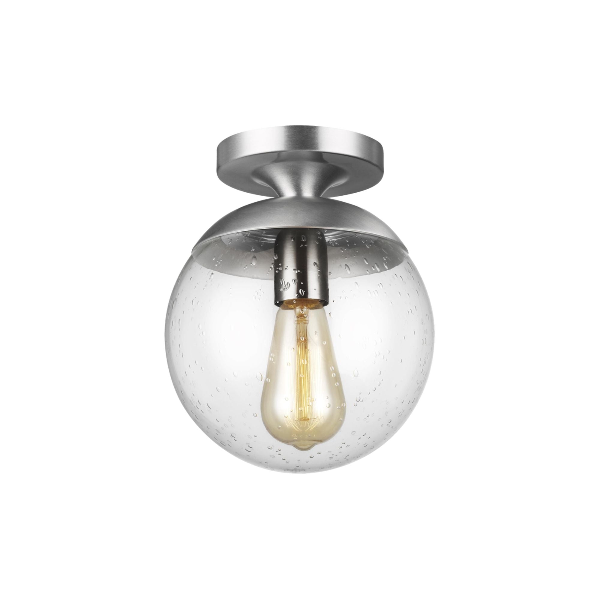 Leo Hanging Globe 10" Wall/Ceiling Semi-Flush Mount, Satin Aluminum Finish with Clear Seeded Glass