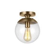 Leo Hanging Globe 10" LED Wall/Ceiling Semi-Flush Mount, Satin Brass Finish with Clear Seeded Glass