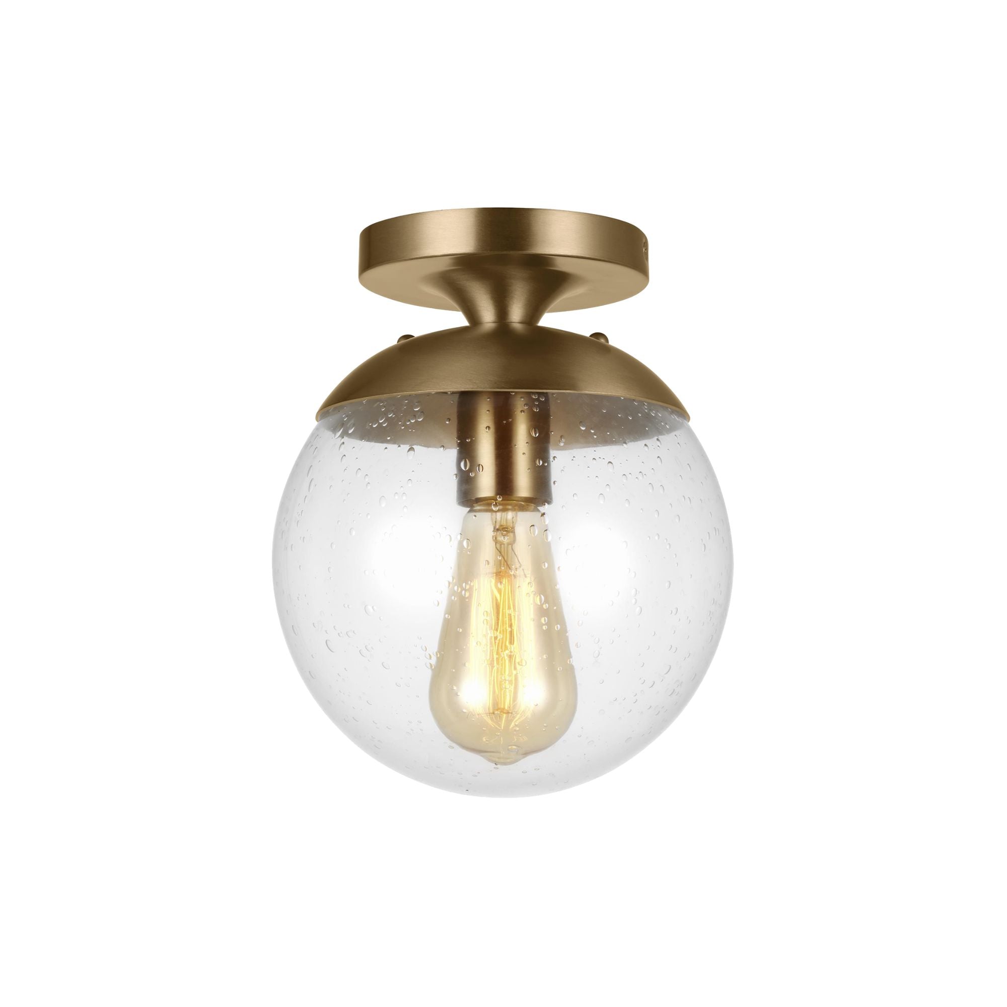 Leo Hanging Globe 10" LED Wall/Ceiling Semi-Flush Mount, Satin Brass Finish with Clear Seeded Glass
