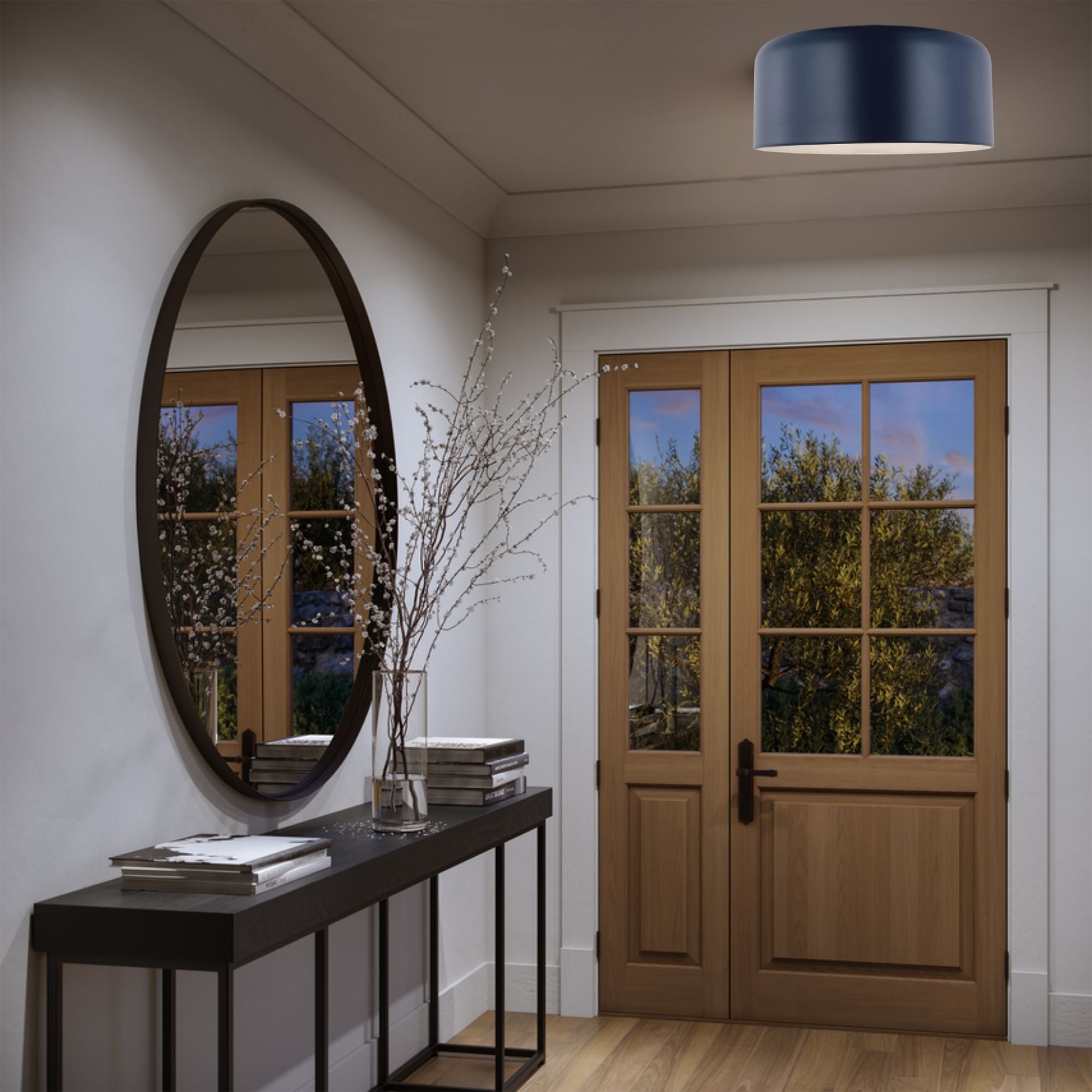 Malone 16" Large Flush Mount, Navy Finish
