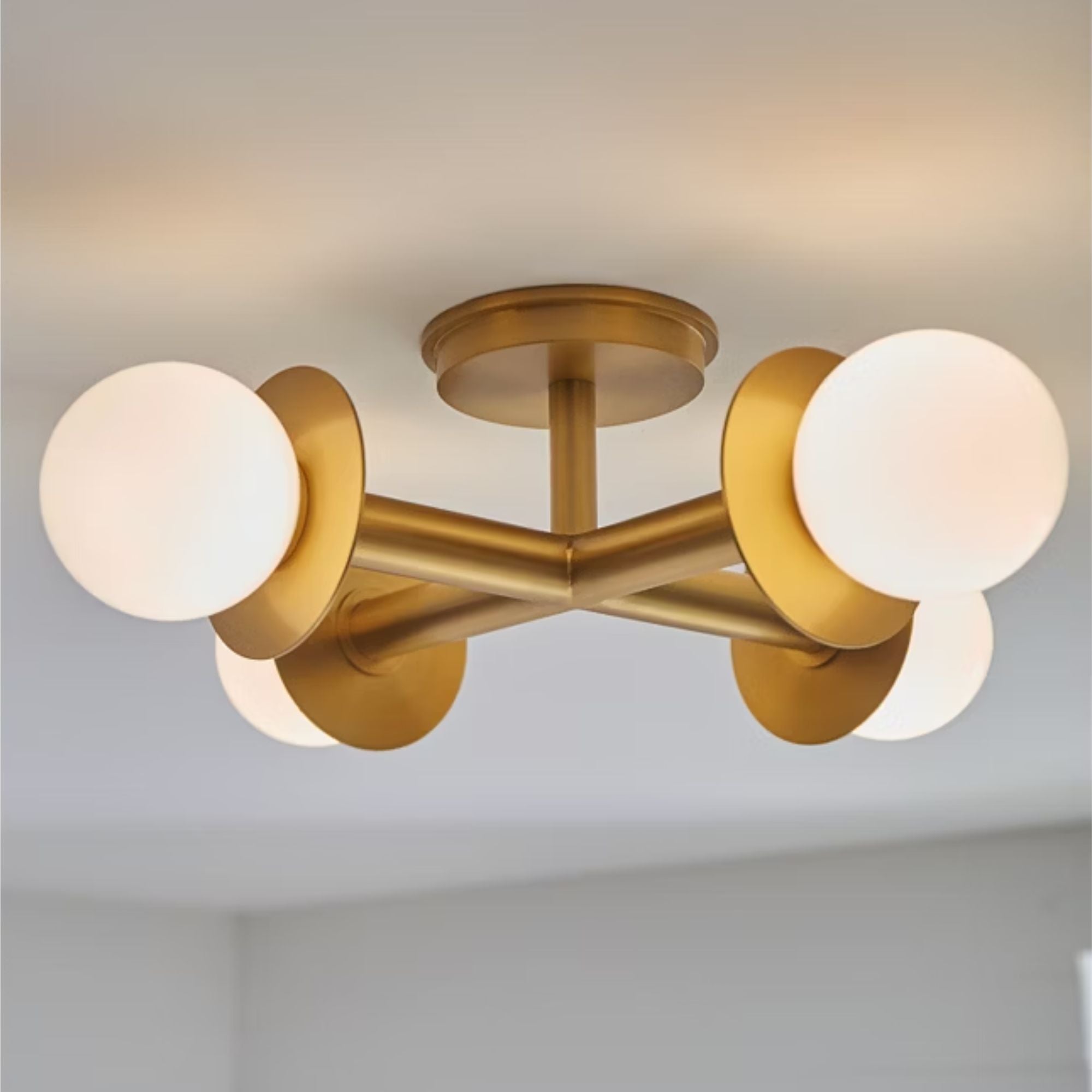 Nodes 18" 4-Light Semi Flush Mount, Burnished Brass Finish