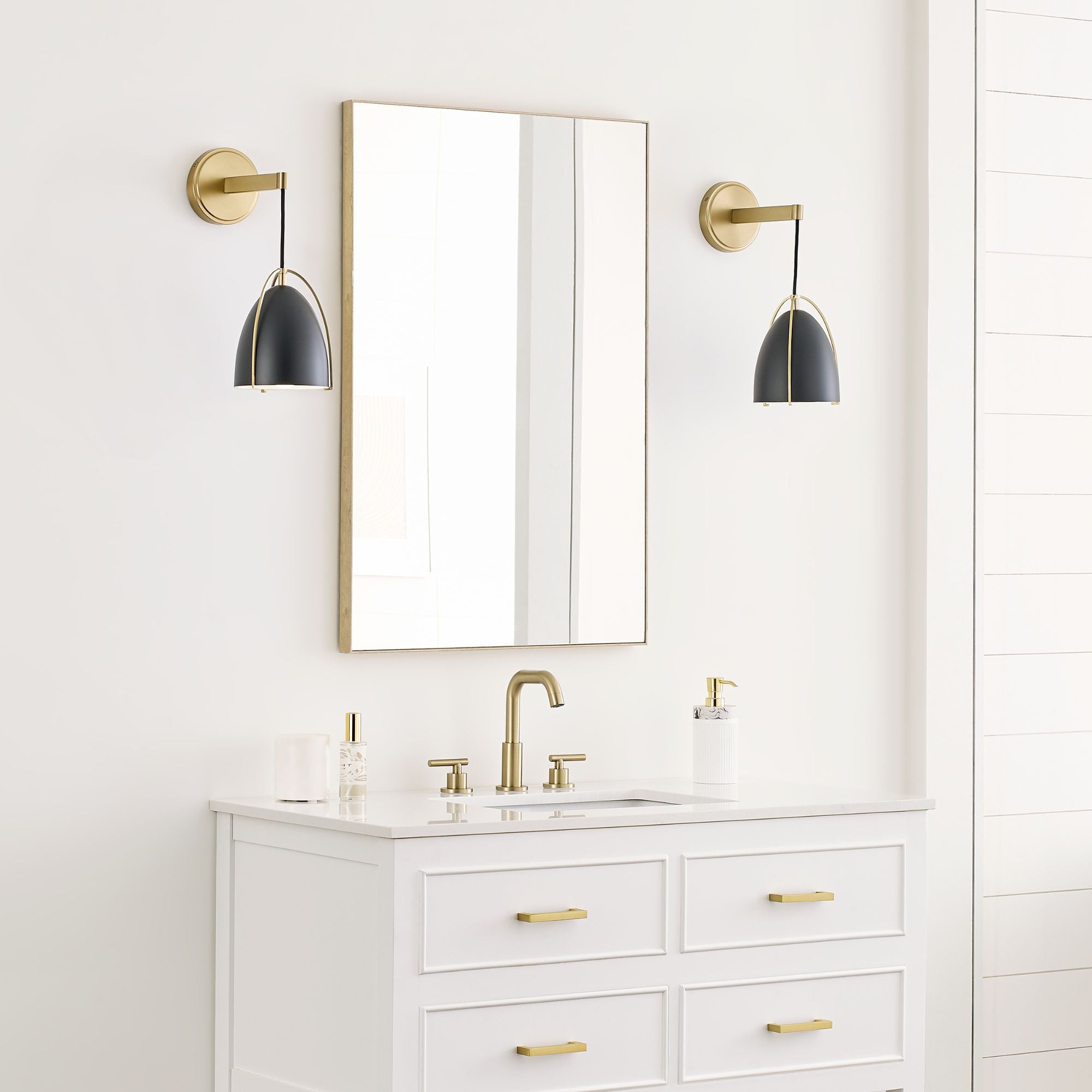Norman 15" Bath Sconce, Satin Brass Finish with Midnight Black Shade