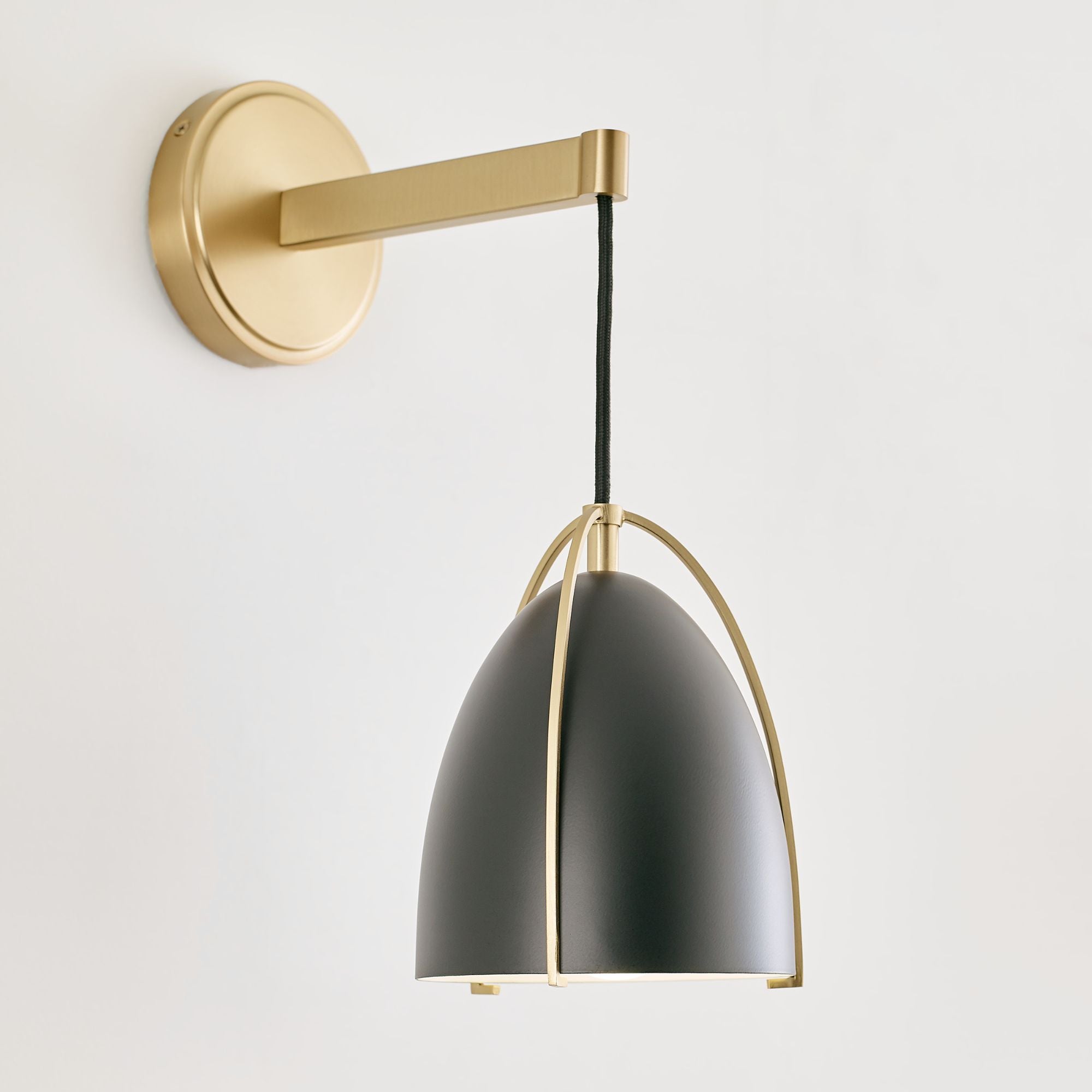 Norman 15" LED Bath Sconce, Satin Brass Finish with Midnight Black Shade