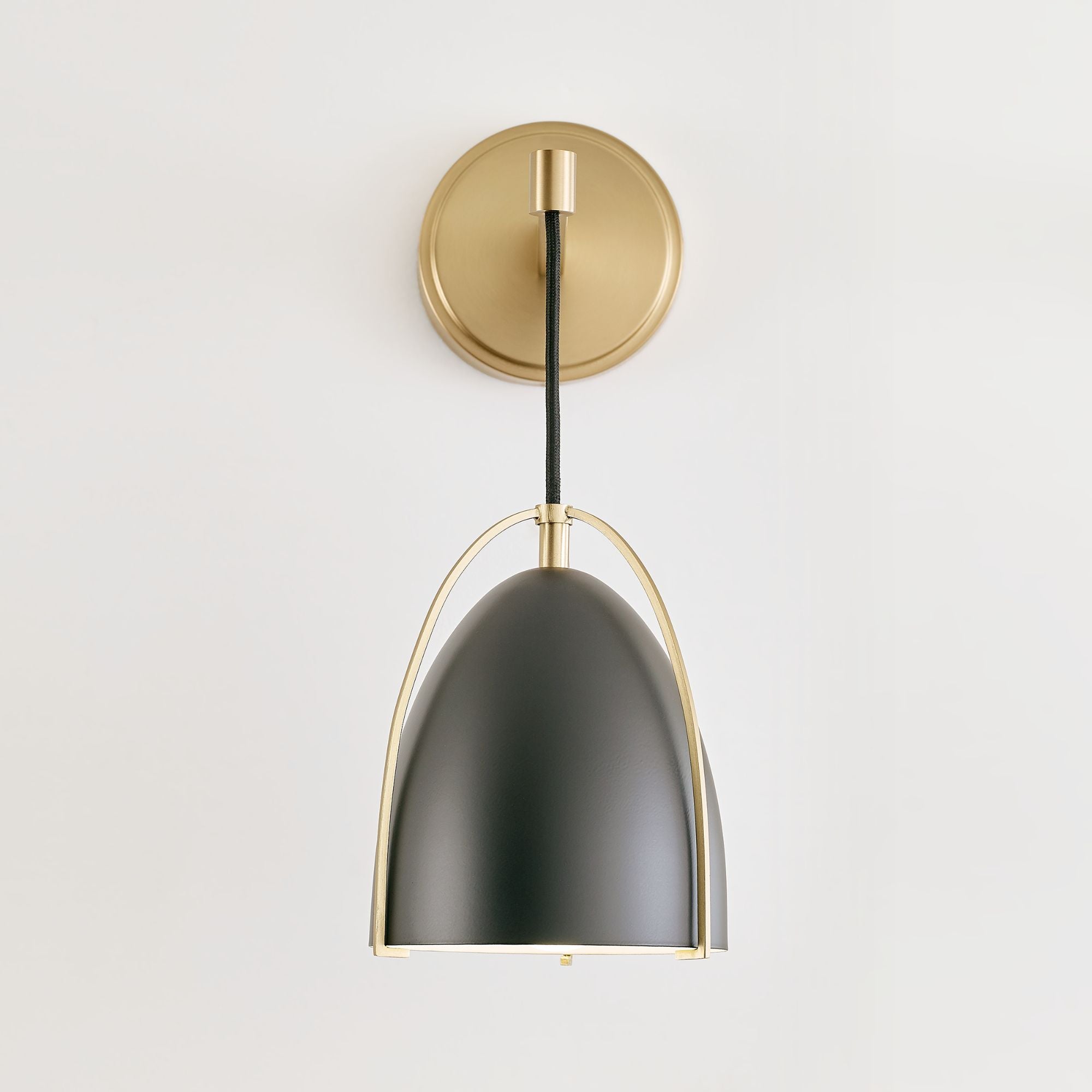 Norman 15" LED Bath Sconce, Satin Brass Finish with Midnight Black Shade