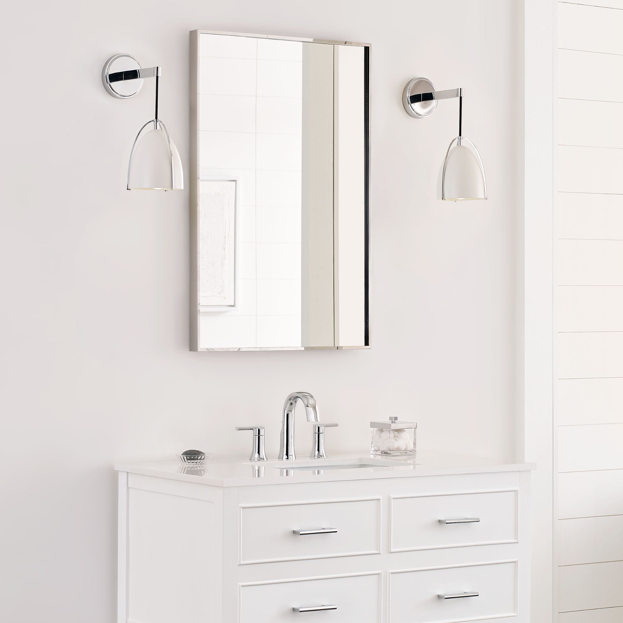 Norman 15" Bath Sconce, Chrome Finish with Matte White Shade
