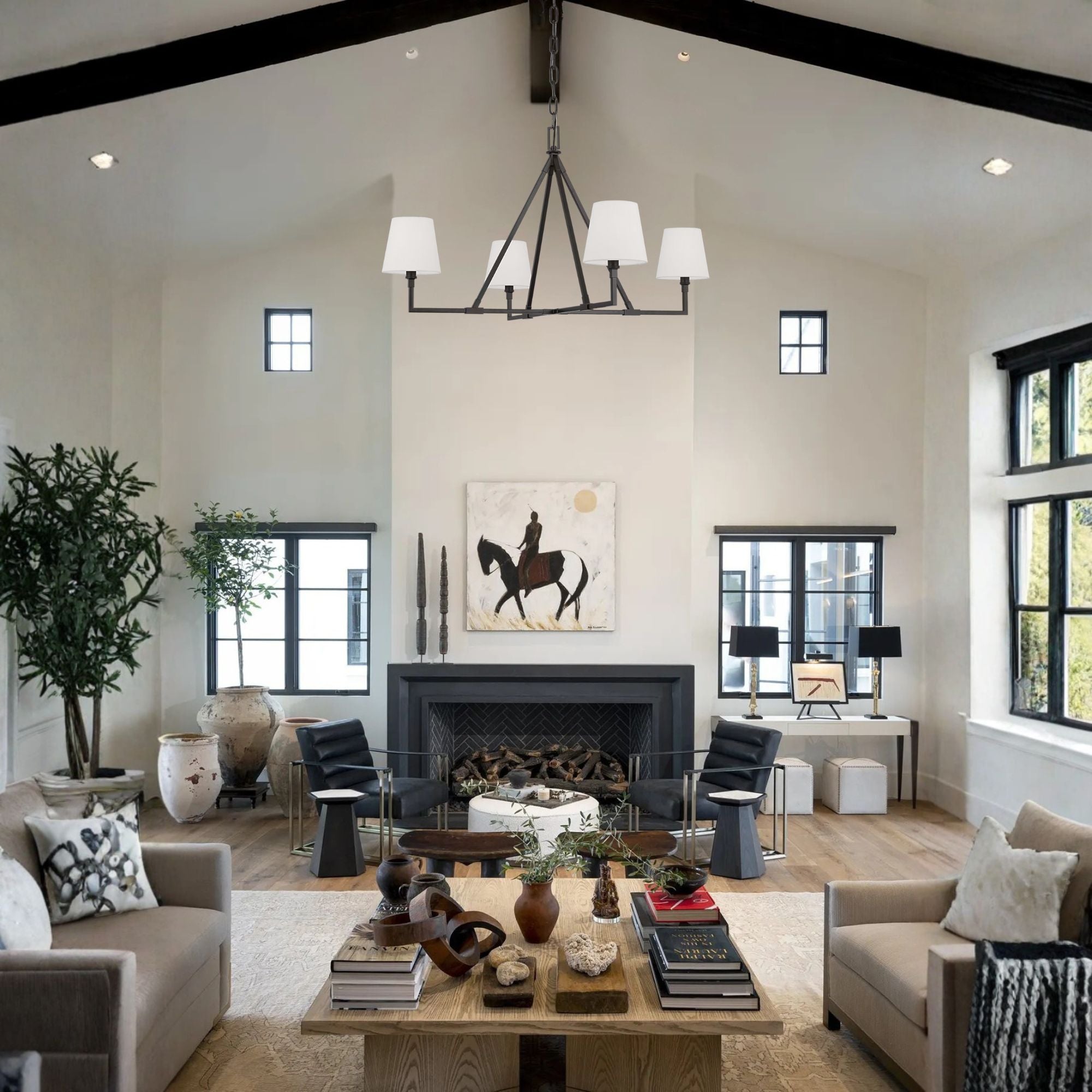 Perth 40" 4-Light X-Large Chandelier, Aged Iron Finish