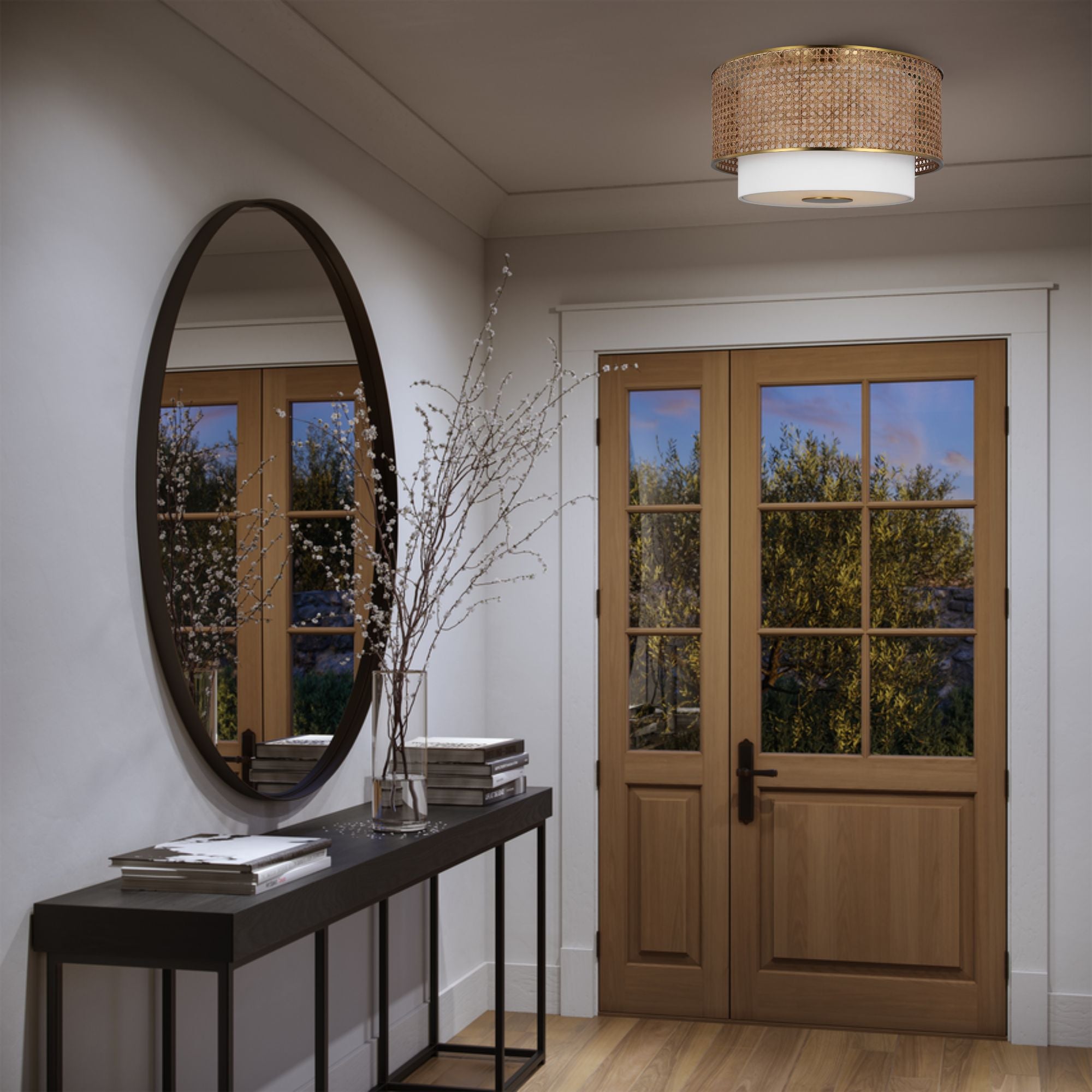 Sawyer 18" 3-Light Flush Mount, Blonde Rattan Finish