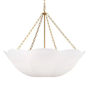 Visual Comfort Studio Stassi 32 in. 4-Light Chandelier, Burnished Brass with White Linen Shade