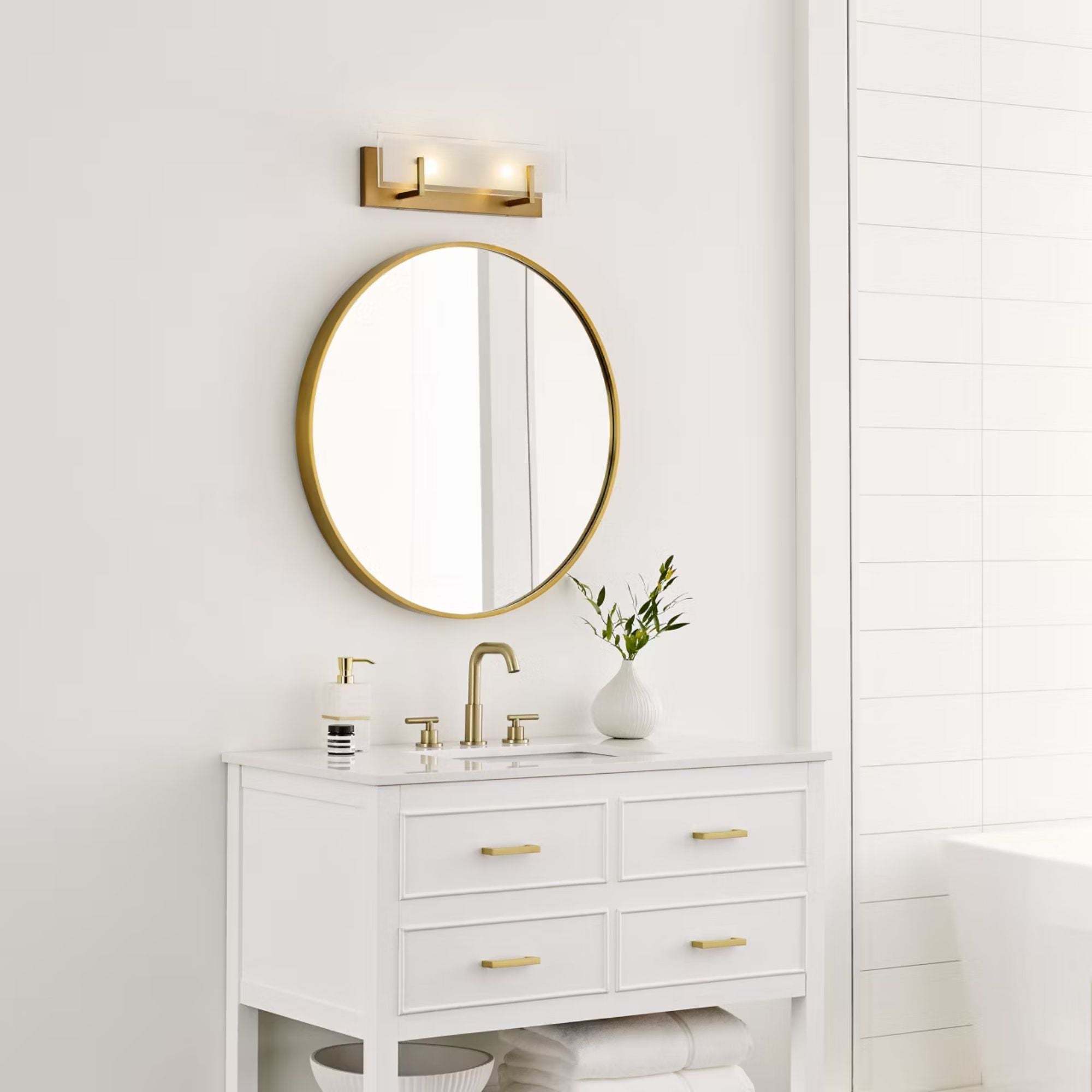 Syll 18" 2-Light Bathroom Vanity, Satin Brass Finish