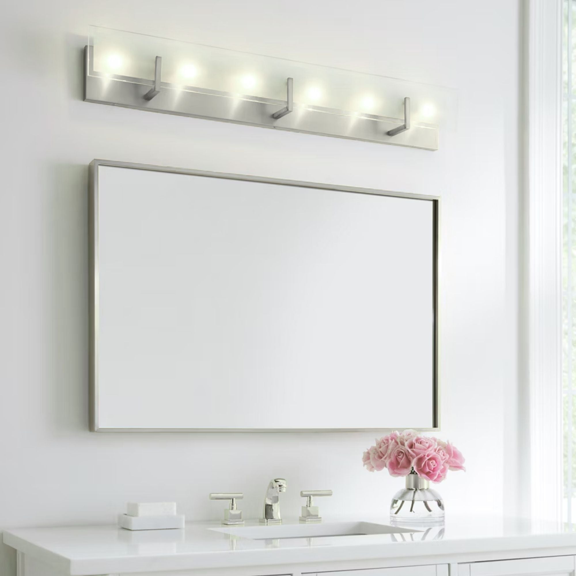 Syll 38" 6-Light Bathroom Vanity, Brushed Nickel Finish
