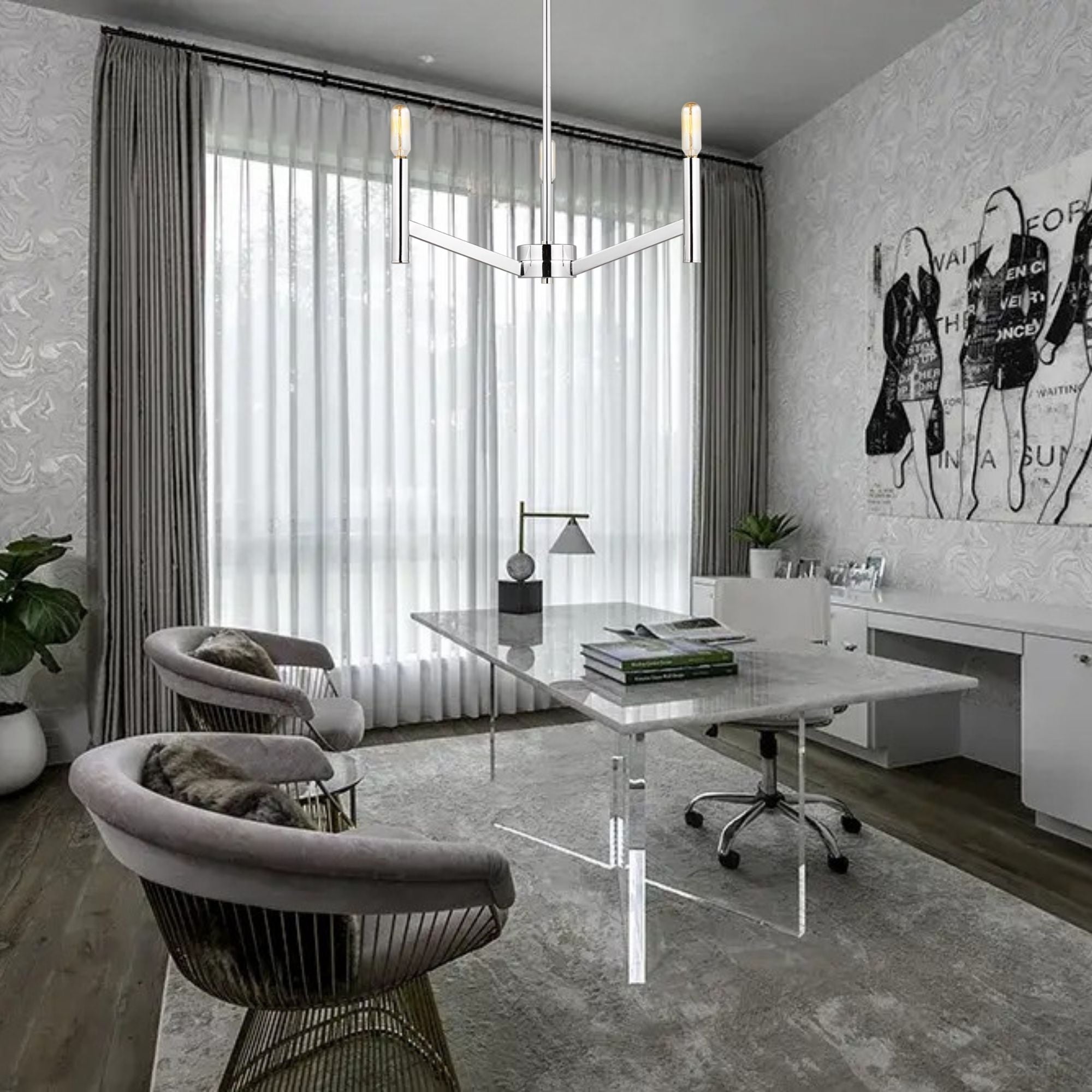 Vector 18" 3-Light Chandelier, Chrome Finish