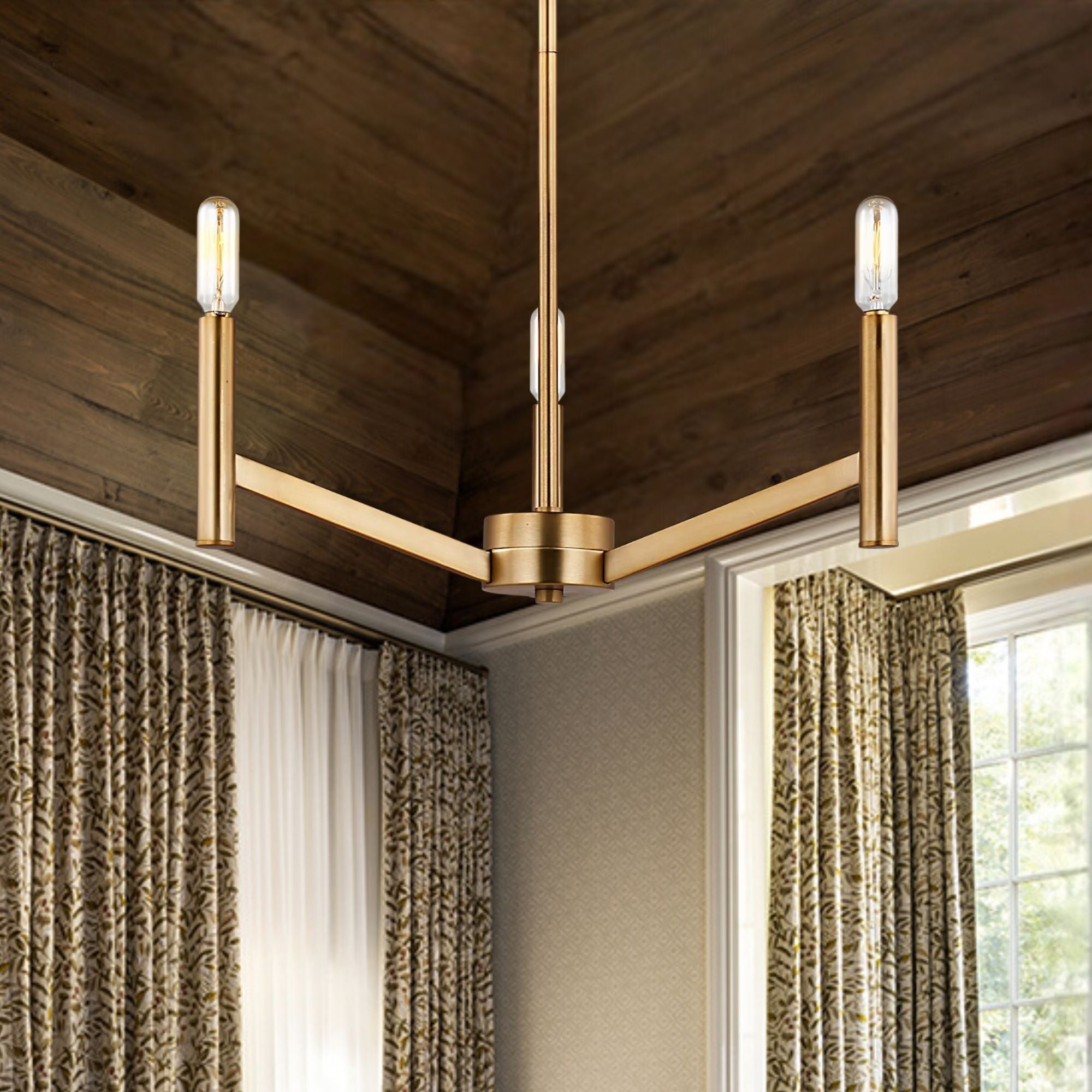 Vector 18" 3-Light LED Chandelier, Satin Brass Finish