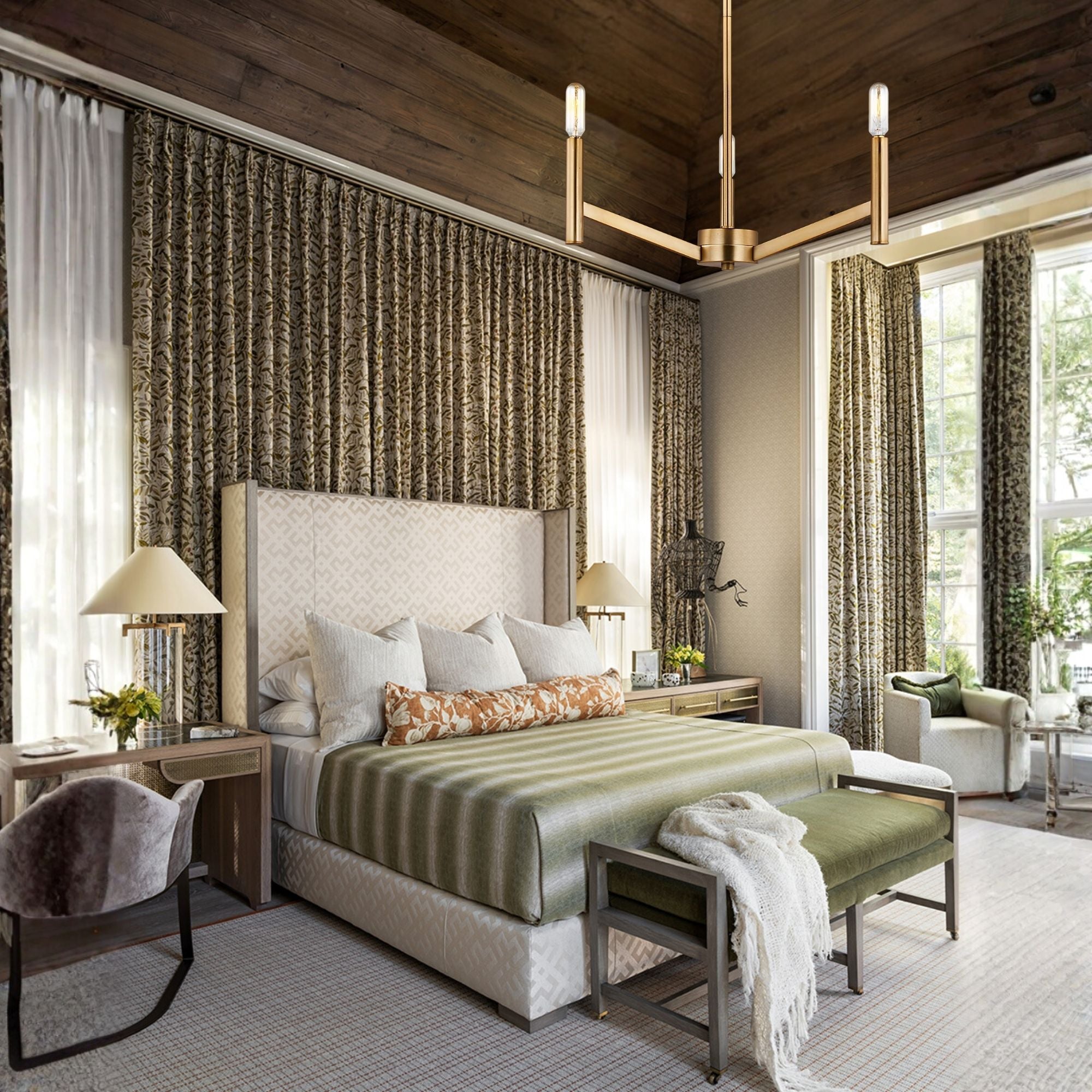 Vector 18" 3-Light LED Chandelier, Satin Brass Finish