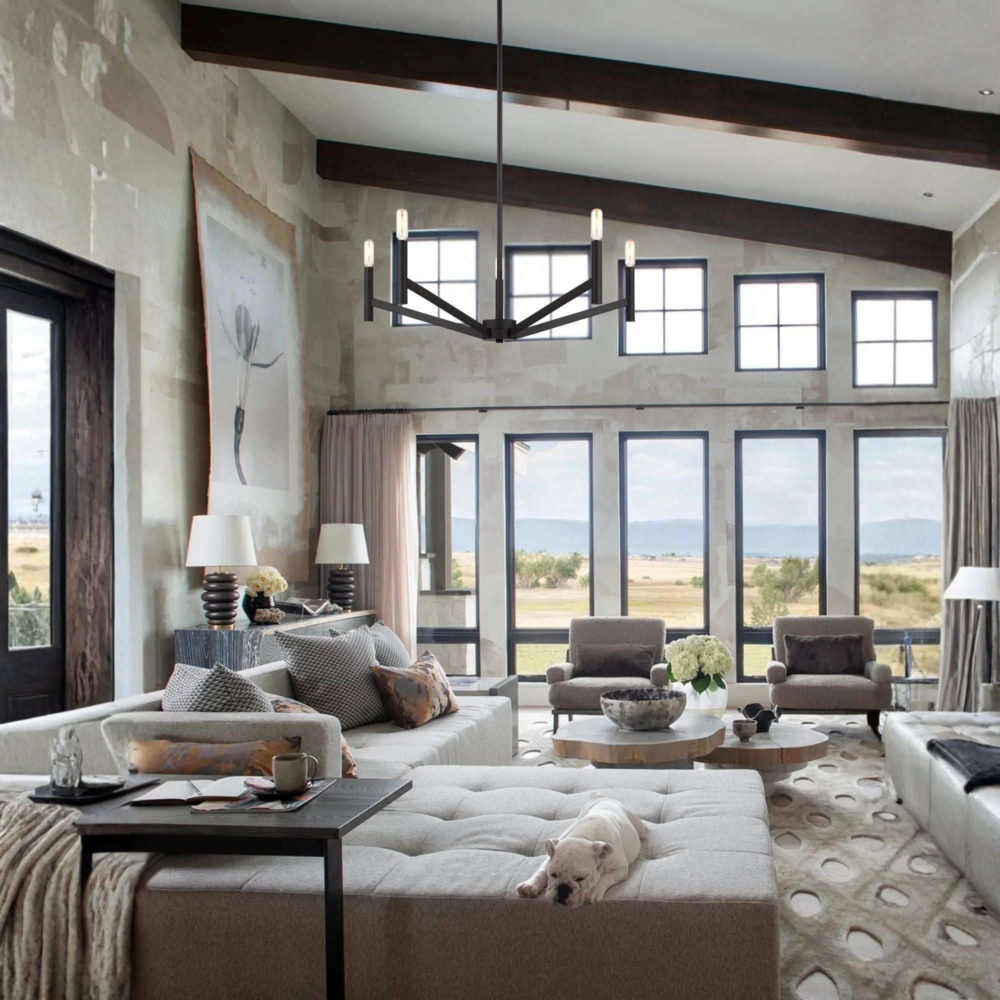 Vector 28" 5-Light Chandelier, Midnight Black Finish