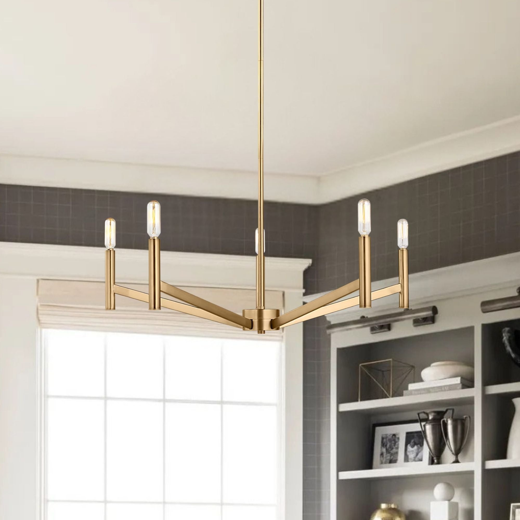 Vector 28" 5-Light Chandelier, Satin Brass Finish