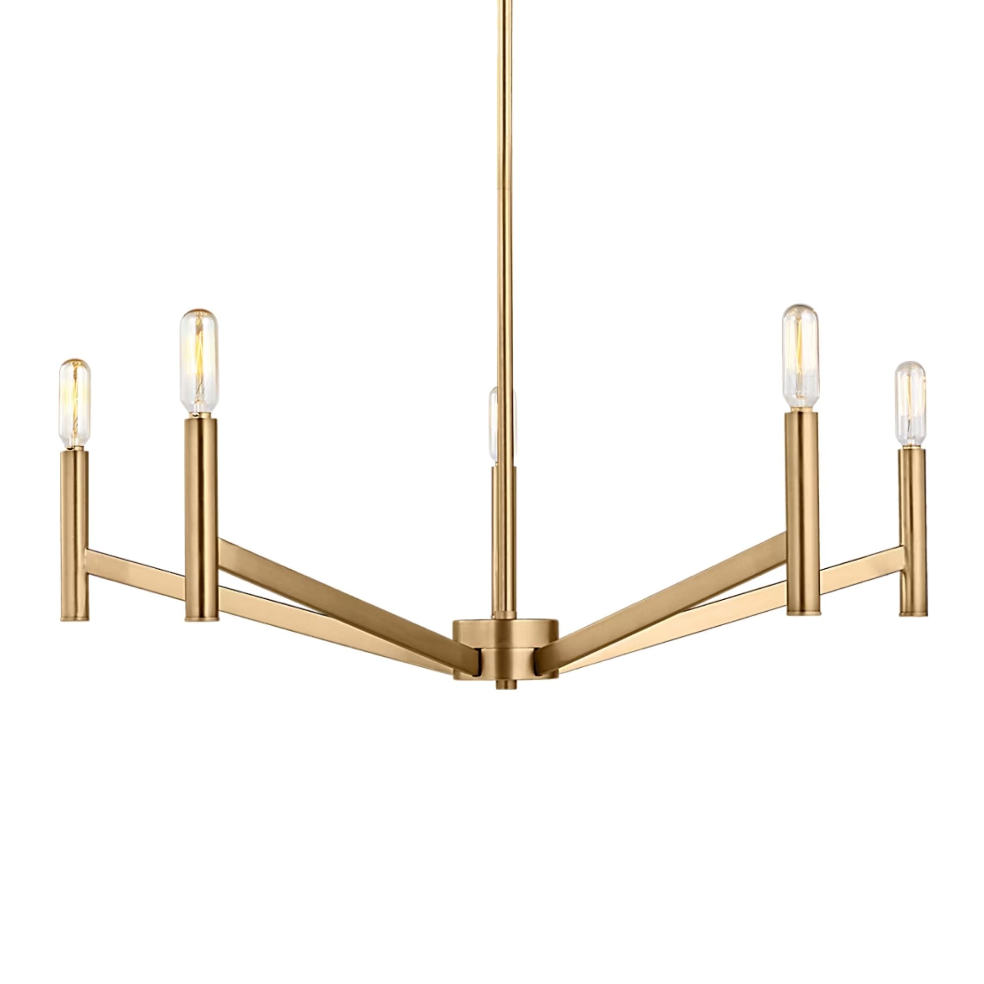Vector 28" 5-Light LED Chandelier, Satin Brass Finish