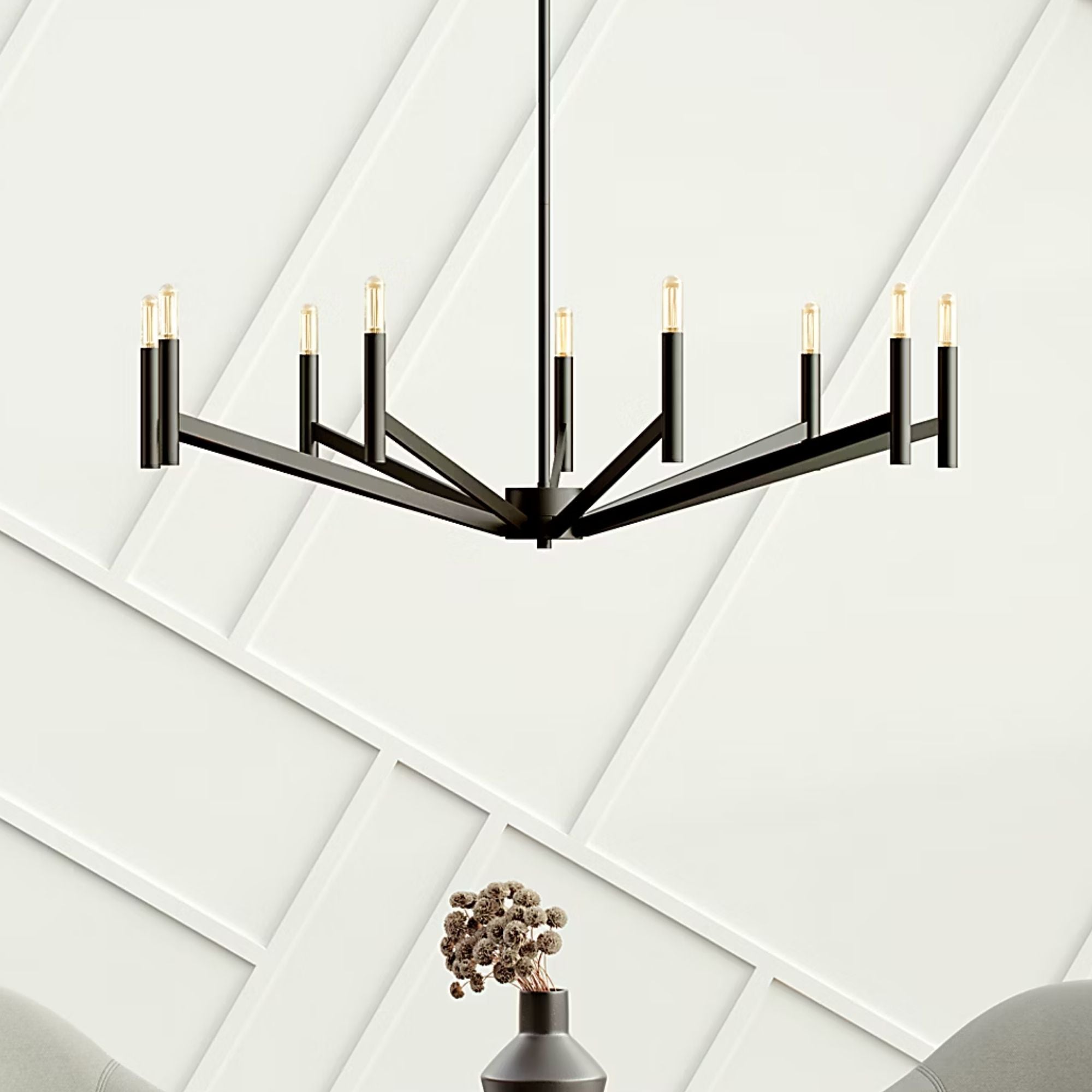 Vector 36" 9-Light Chandelier, Midnight Black Finish