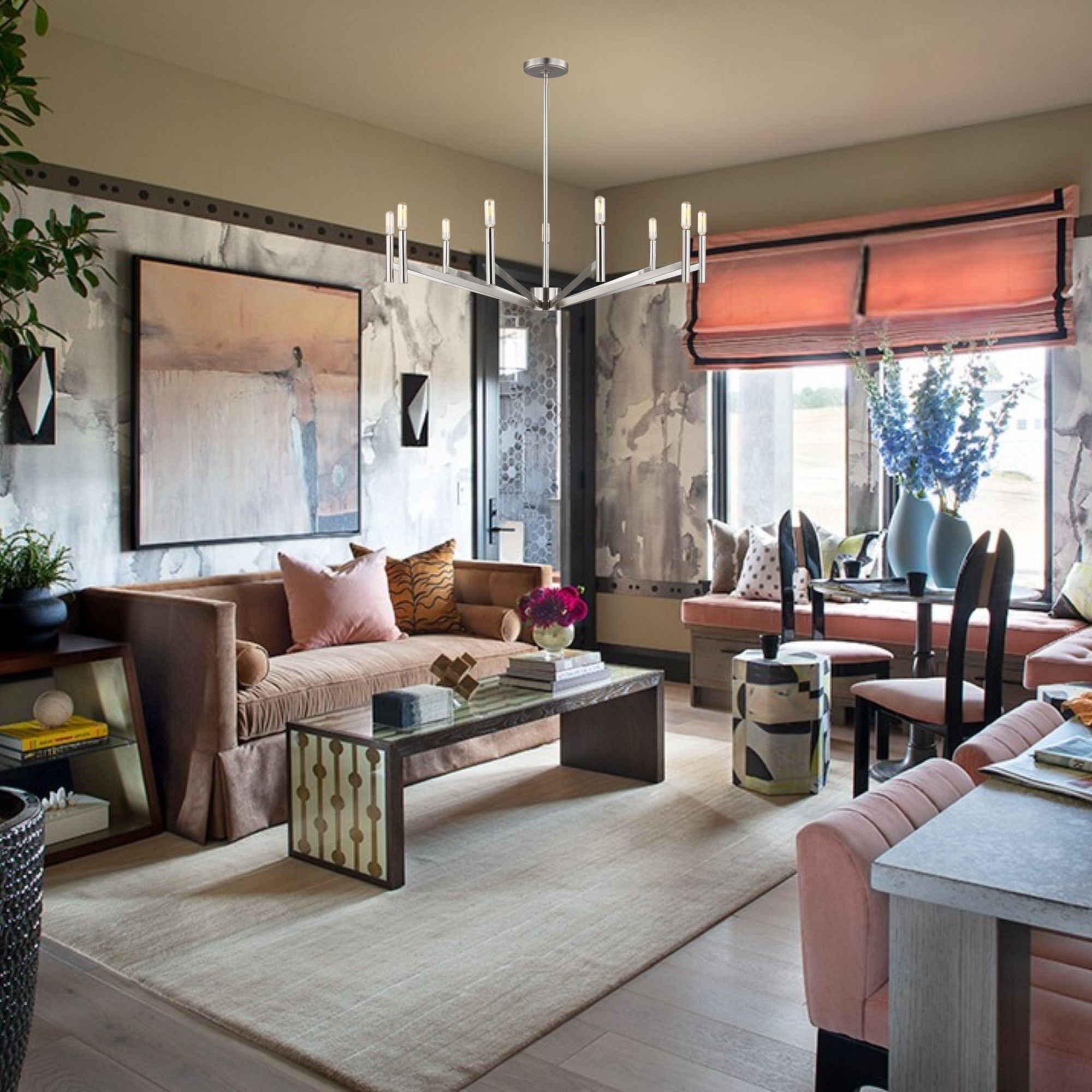 Vector 36" 9-Light Chandelier, Brushed Nickel Finish