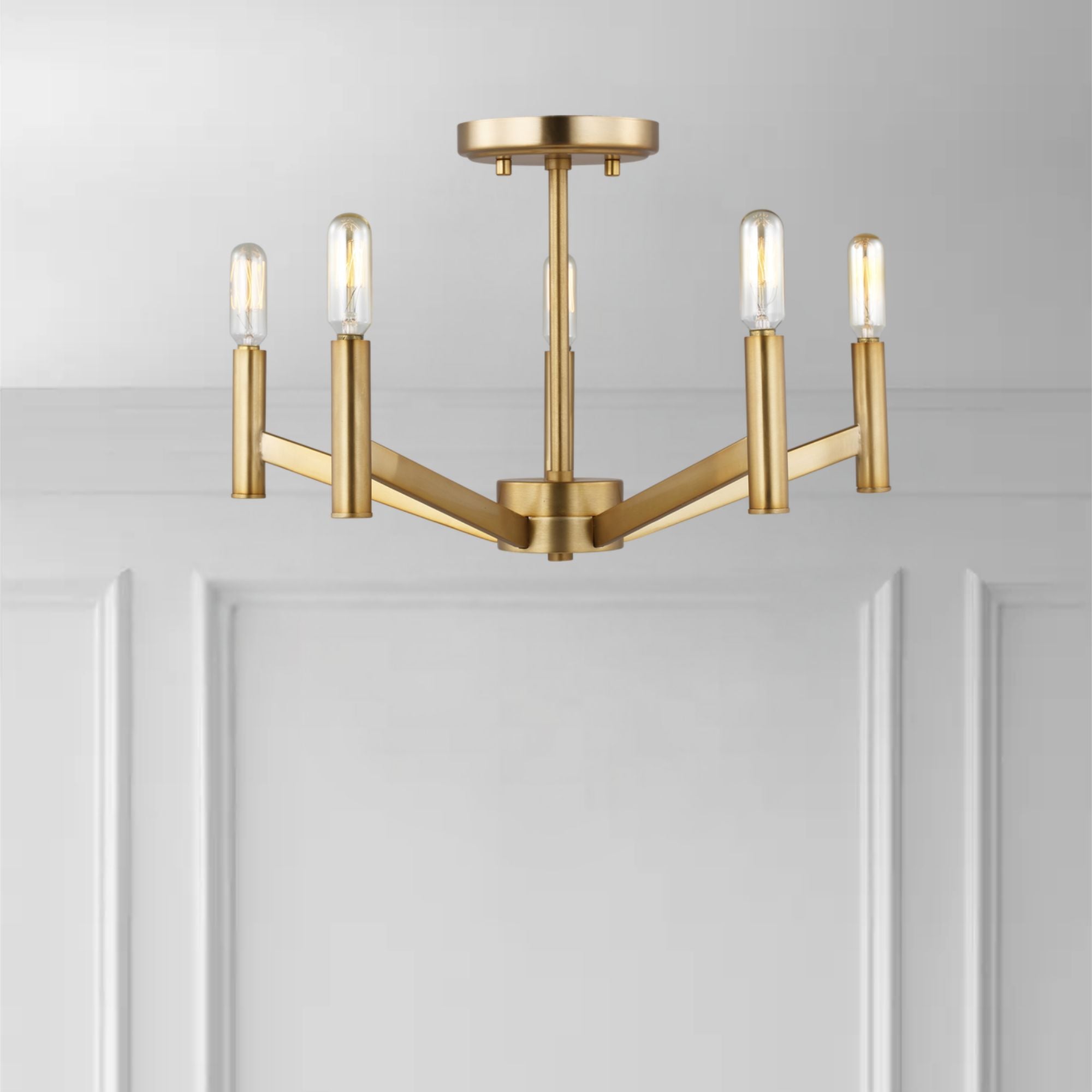 Vector 18" 5-Light LED Semi Flush Mount, Satin Brass Finish