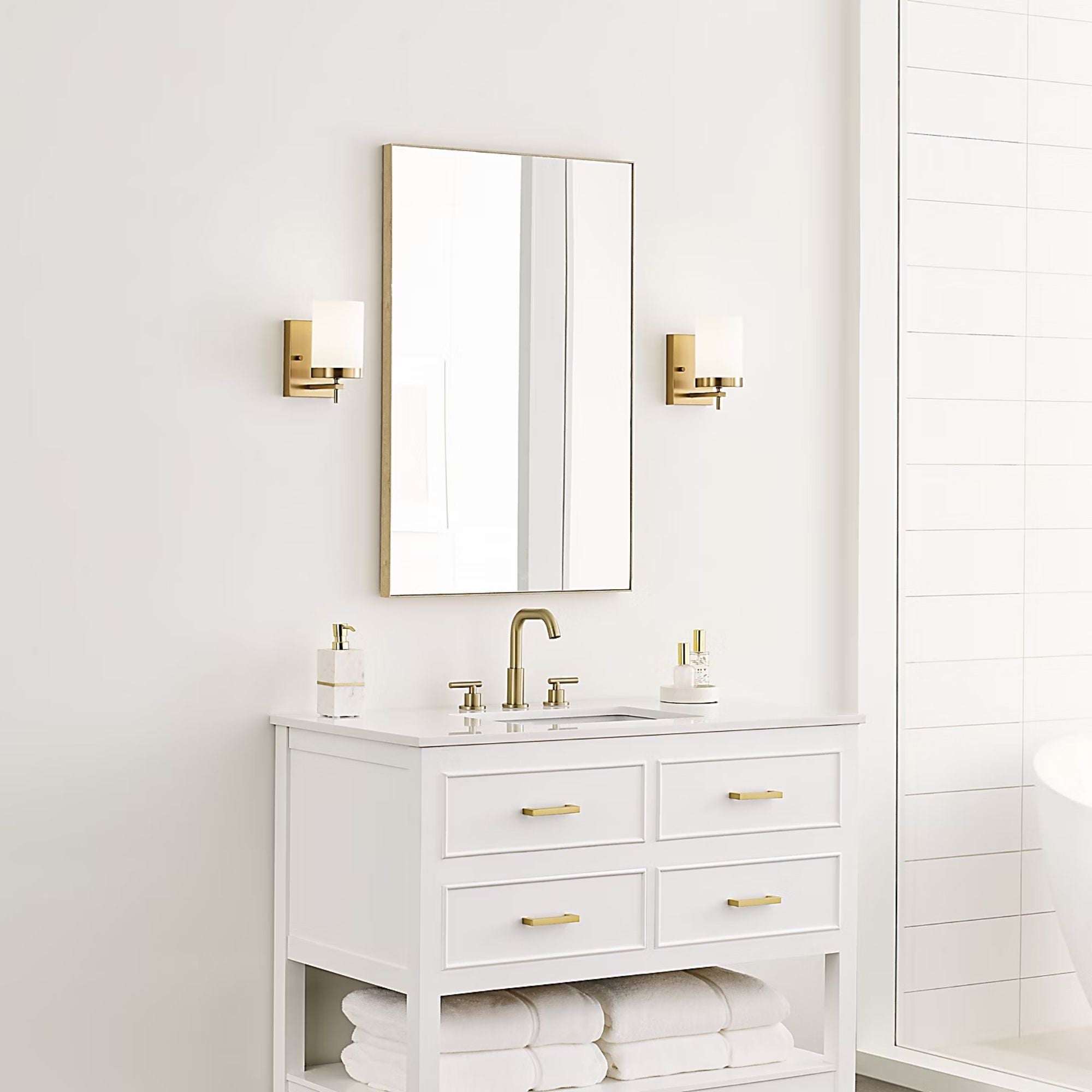 Zire 8" LED Bath Sconce, Satin Brass Finish