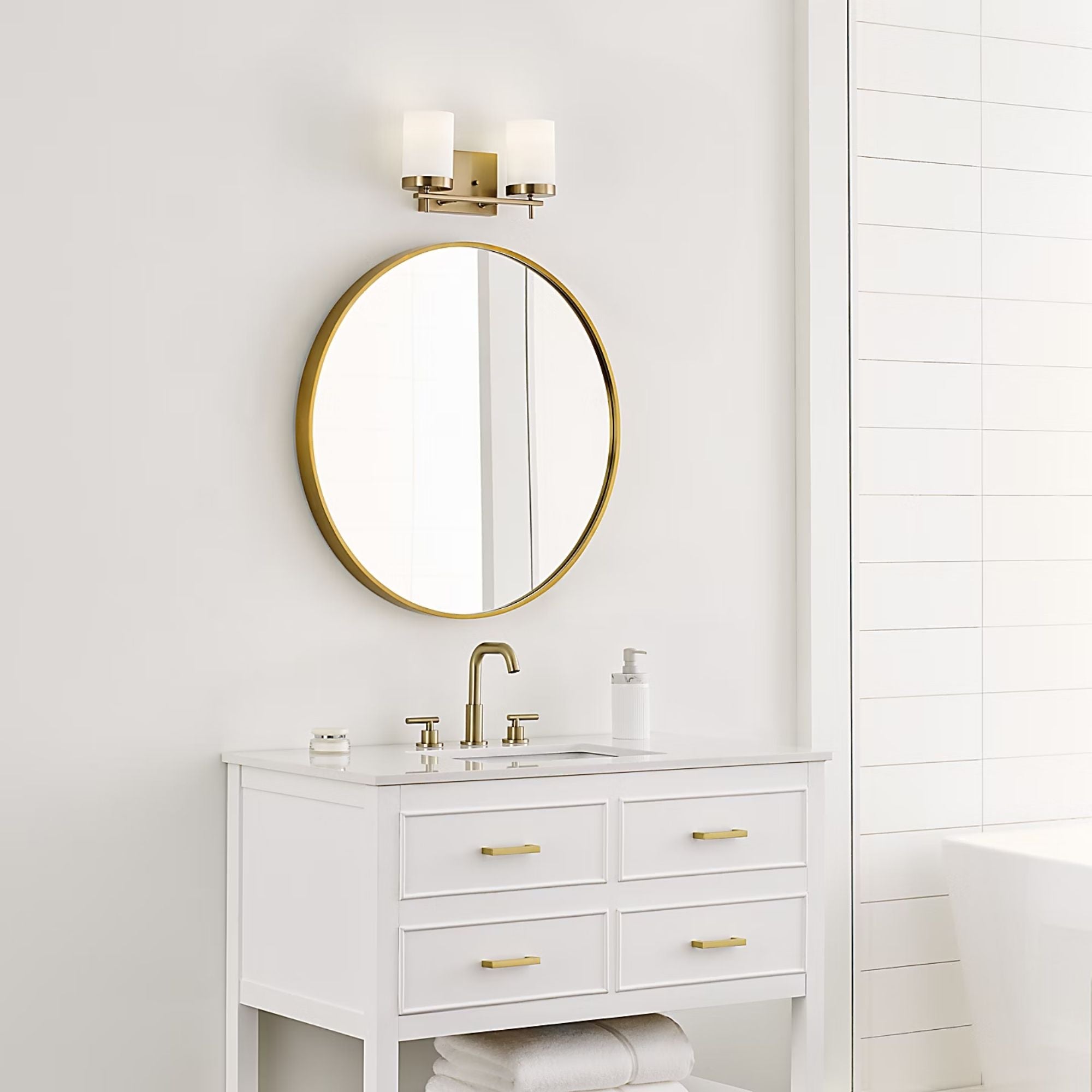 Zire 14" 2-Light LED Bathroom Vanity, Satin Brass Finish