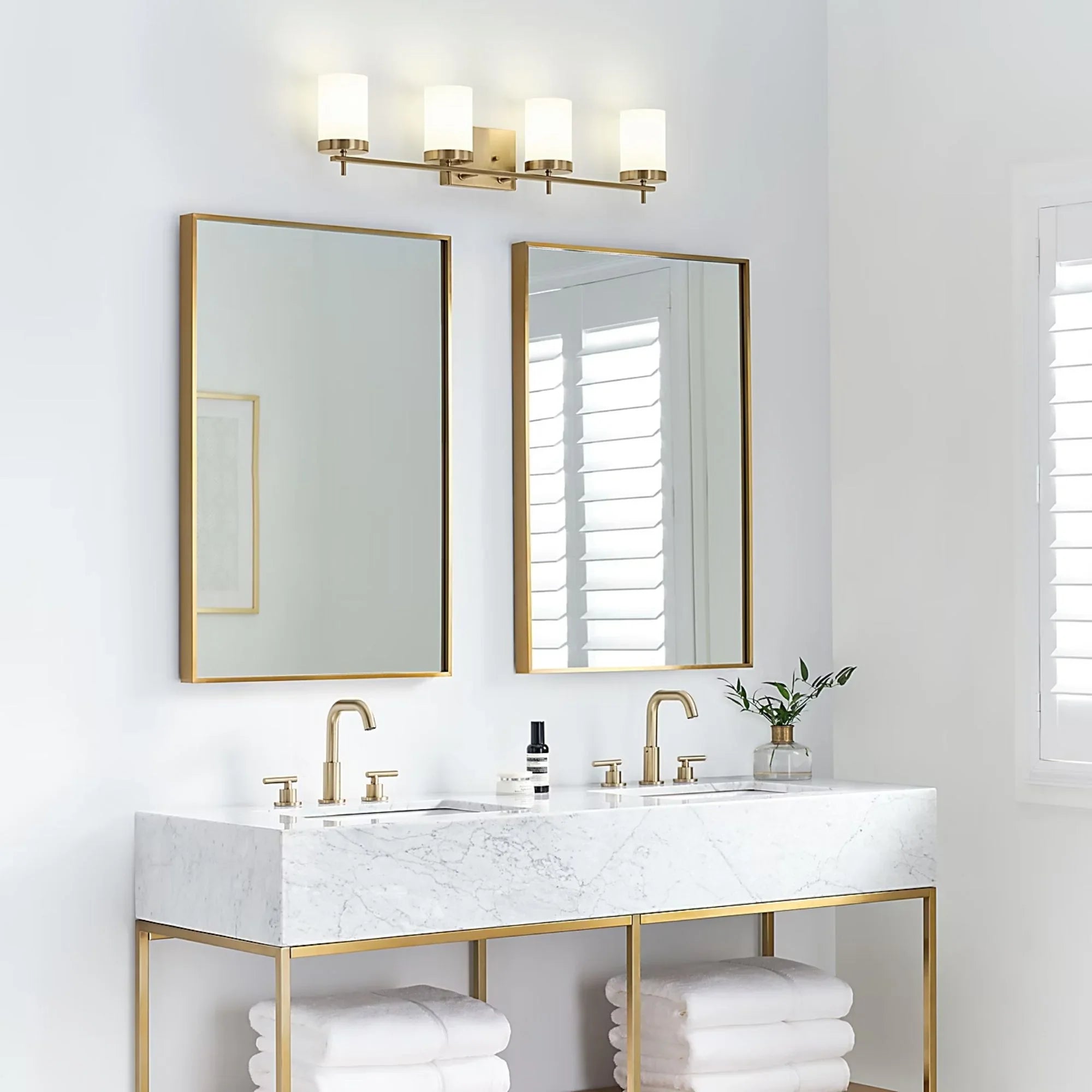 Zire 34" 4-Light Bathroom Vanity, Satin Brass Finish