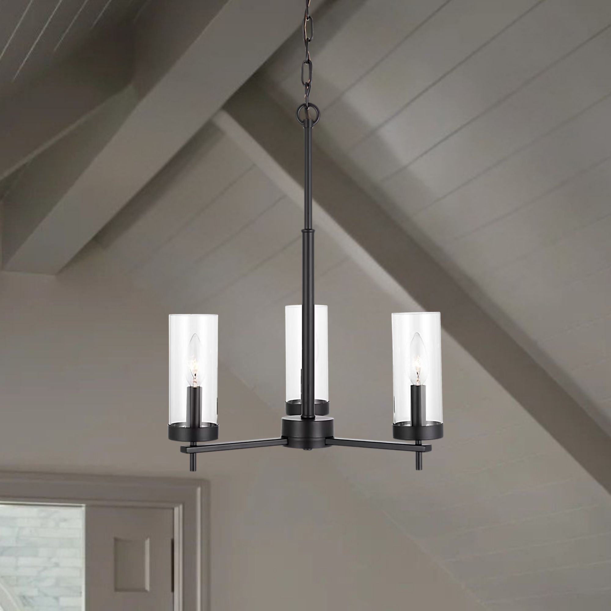 Zire 18" 3-Light Chandelier, Midnight Black Finish