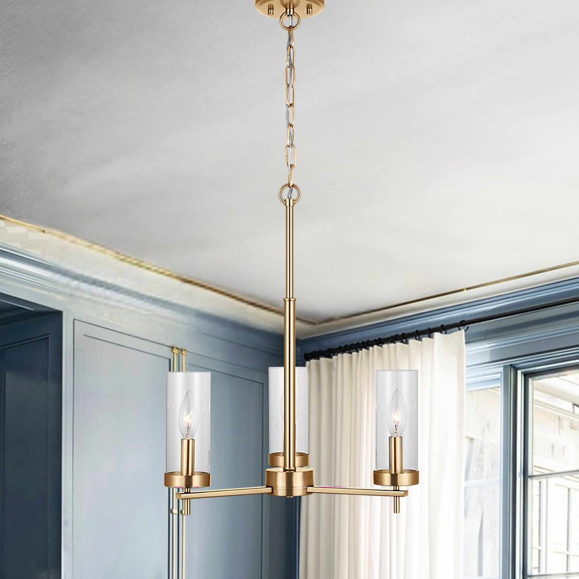 Zire 18" 3-Light Chandelier, Satin Brass Finish