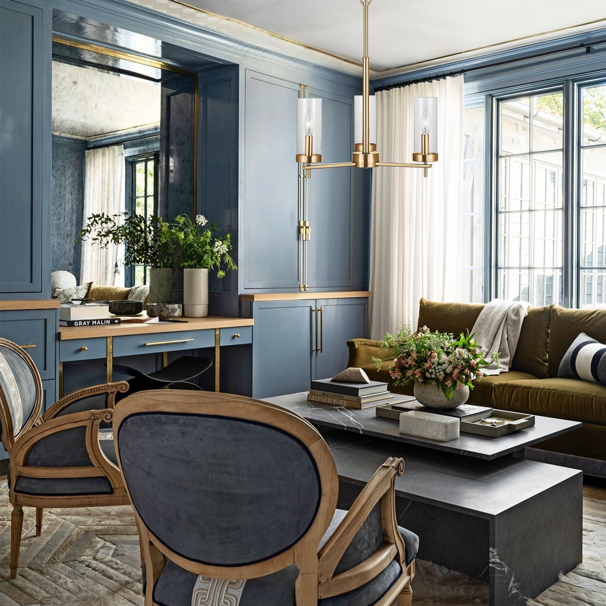 Zire 18" 3-Light LED Chandelier, Satin Brass Finish