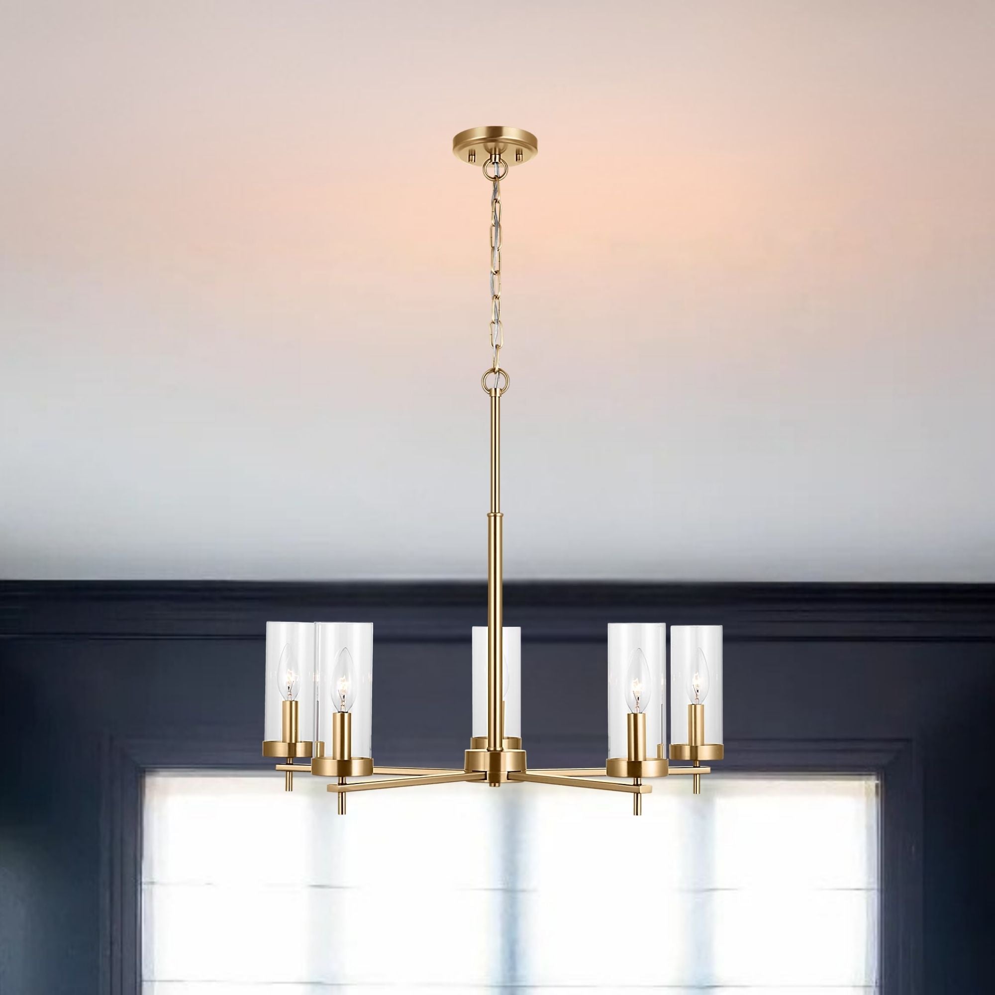 Zire 26" 5-Light LED Chandelier, Satin Brass Finish