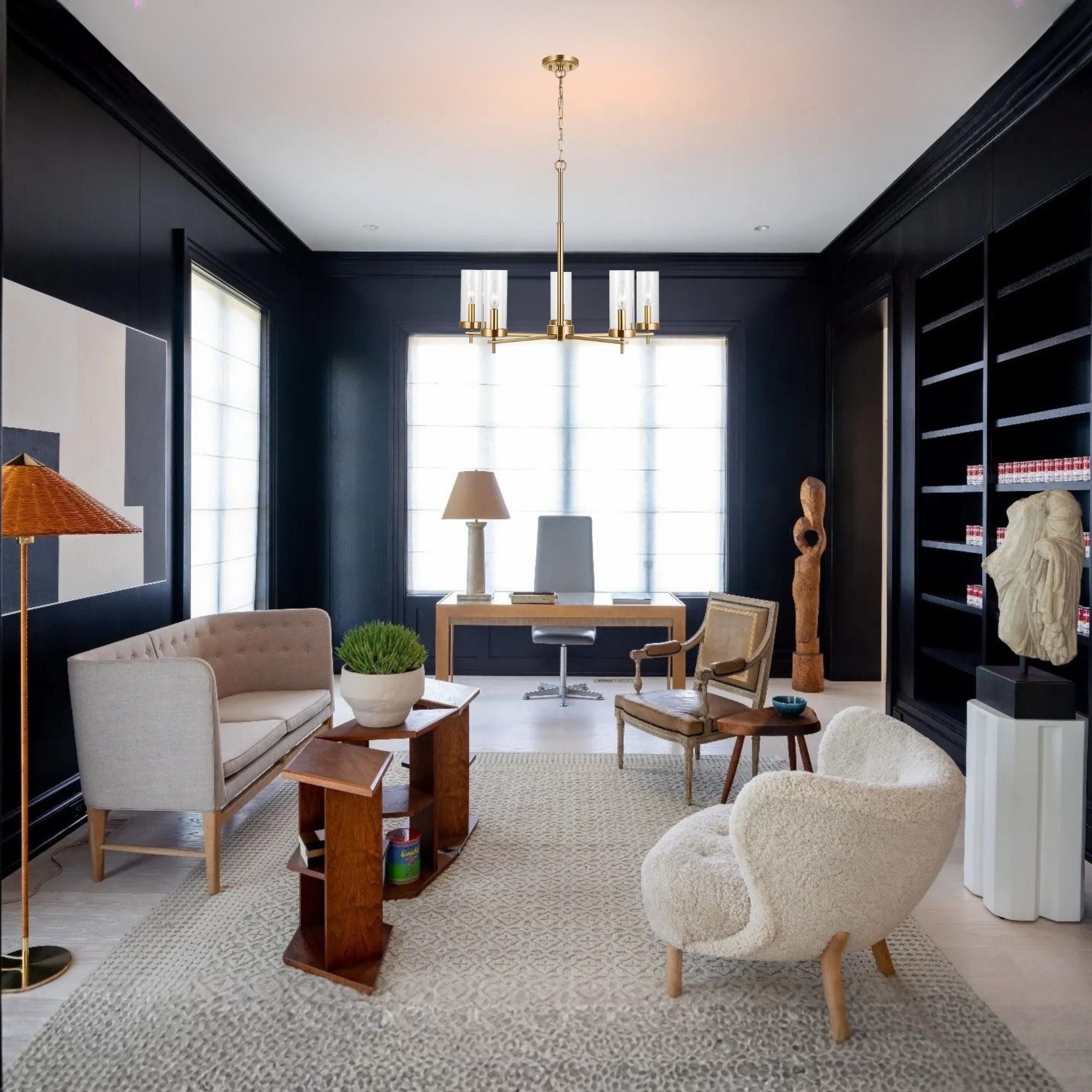 Zire 26" 5-Light LED Chandelier, Satin Brass Finish