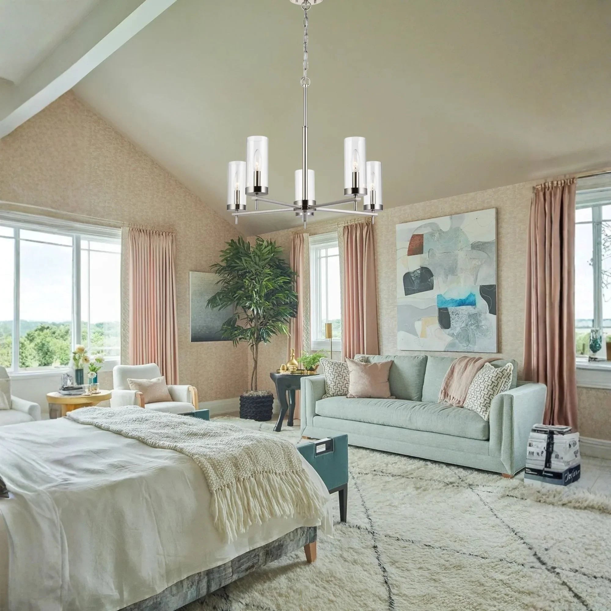 Zire 26" 5-Light LED Chandelier, Brushed Nickel Finish