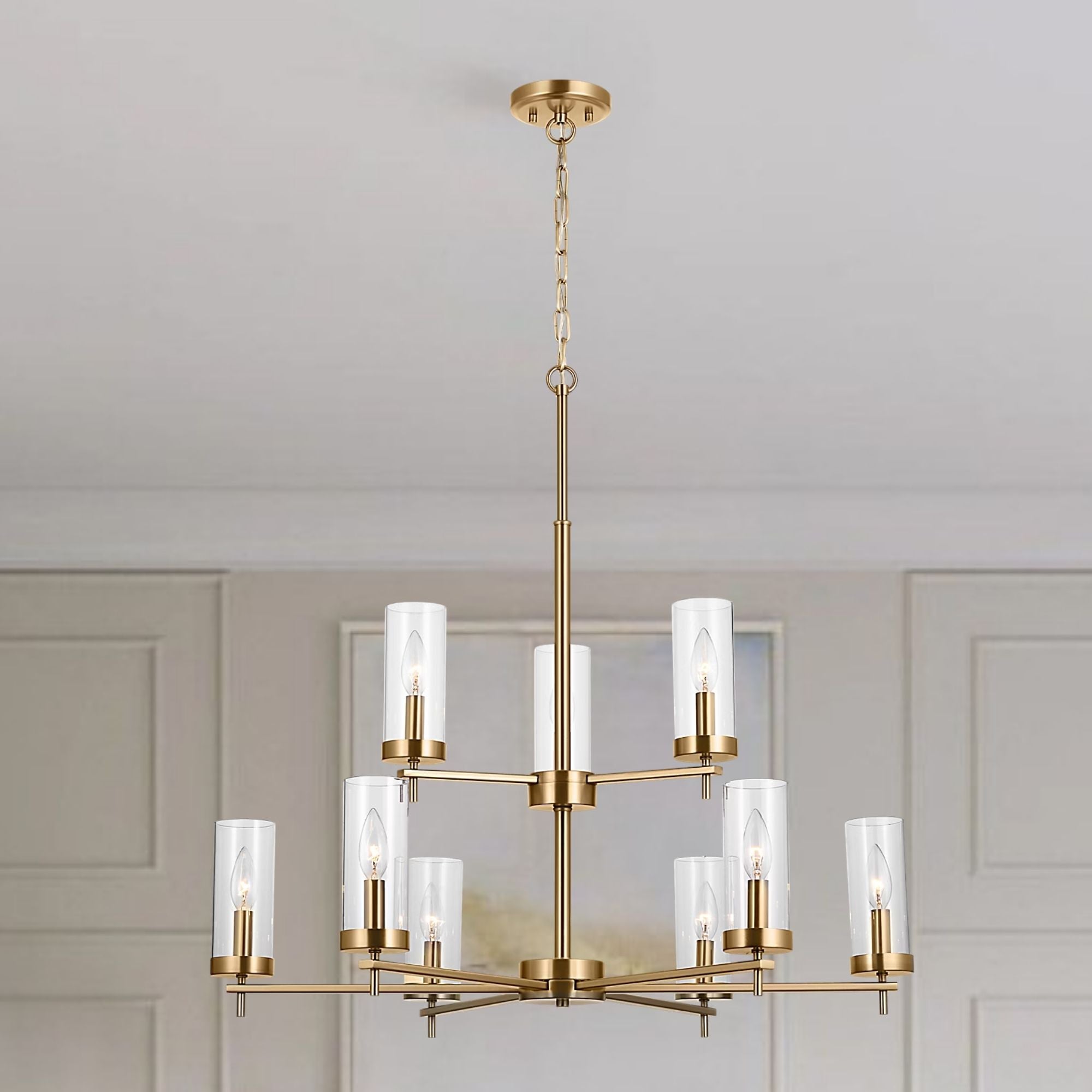 Zire 32" 9-Light Chandelier, Satin Brass Finish