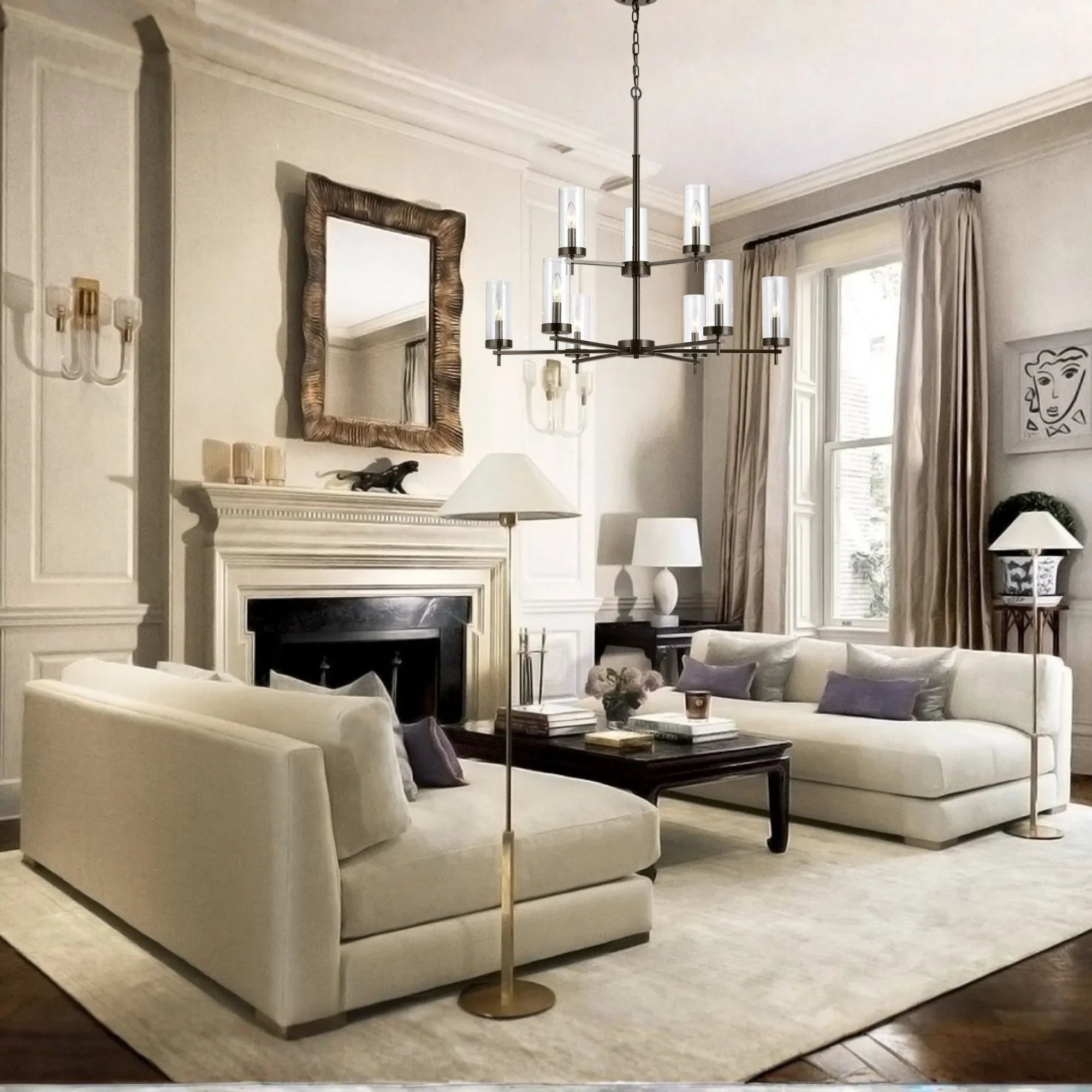 Visual Comfort Studio Zire 32" 9-Light LED Chandelier, Brushed Oil Rubbed Bronze Finish