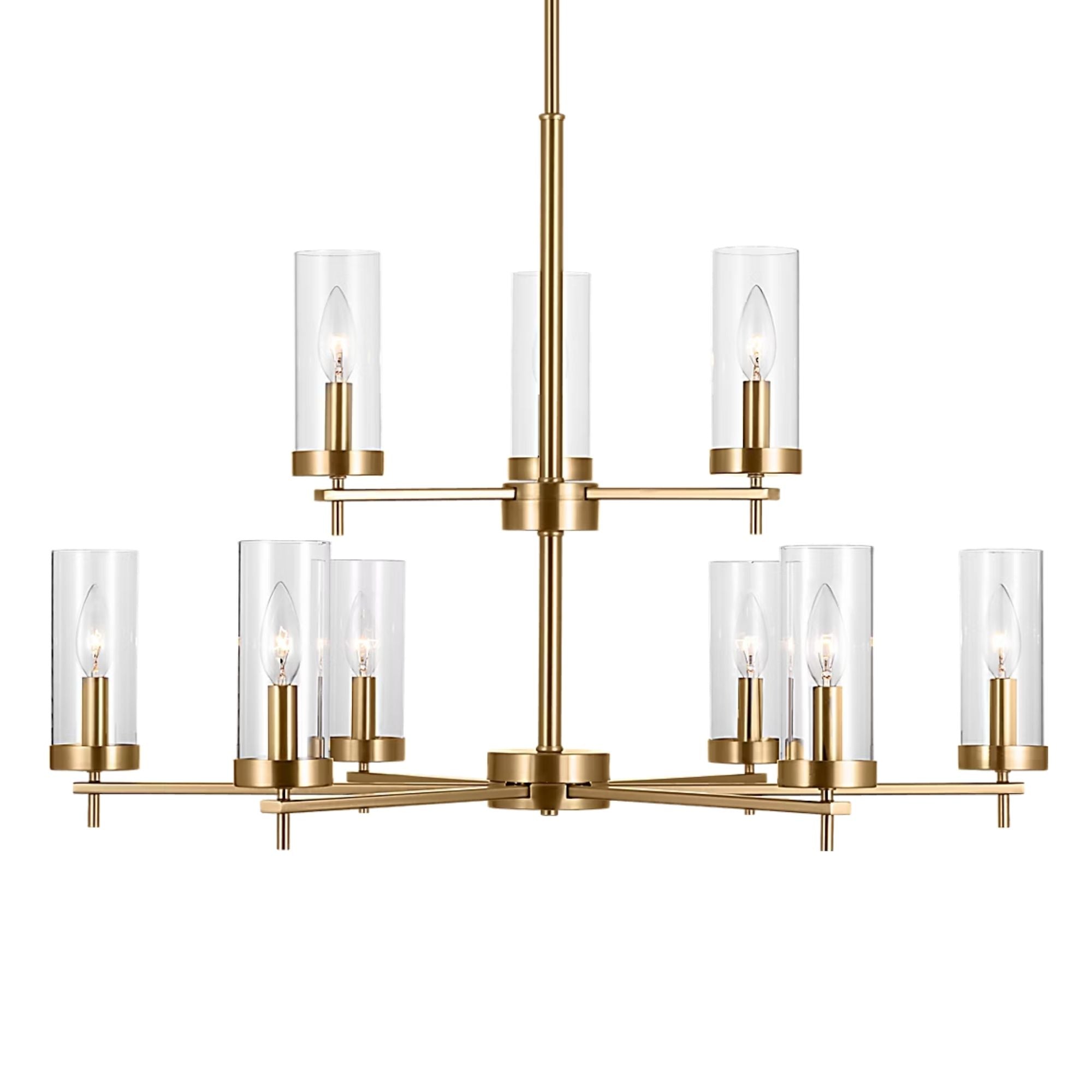 Zire 32" 9-Light LED Chandelier, Satin Brass Finish