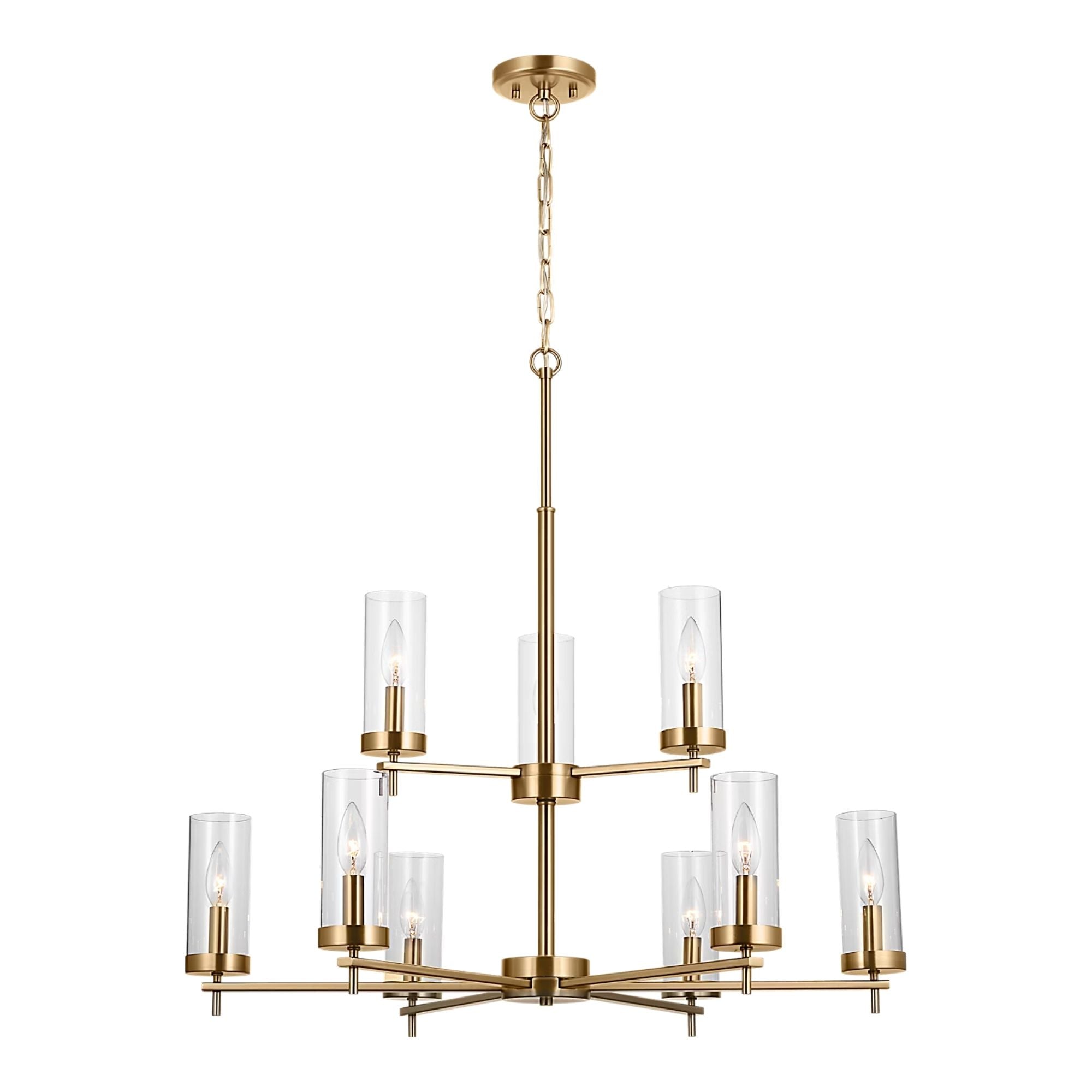 Zire 32" 9-Light LED Chandelier, Satin Brass Finish