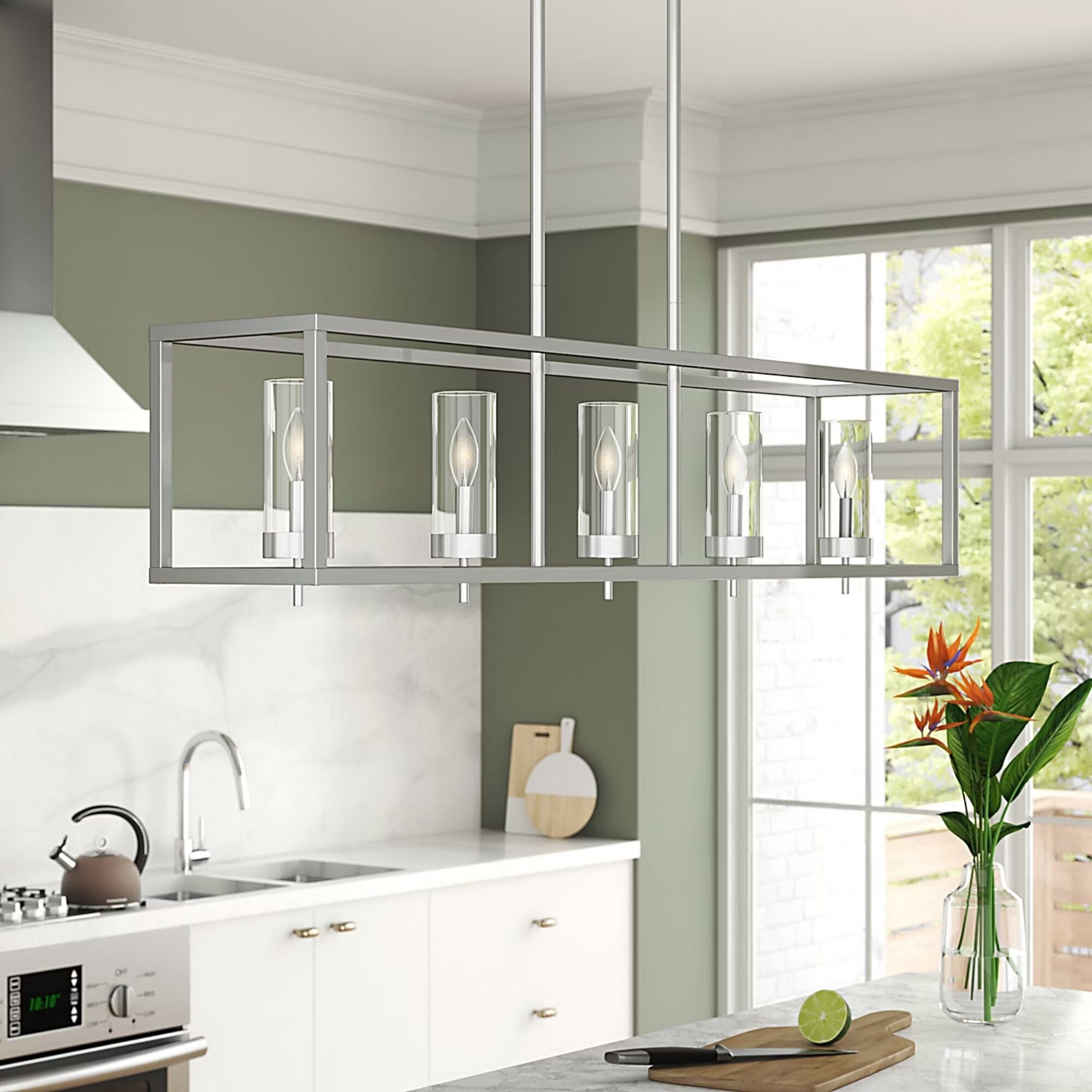 Zire 48" 5-Light Island Pendant, Chrome Finish