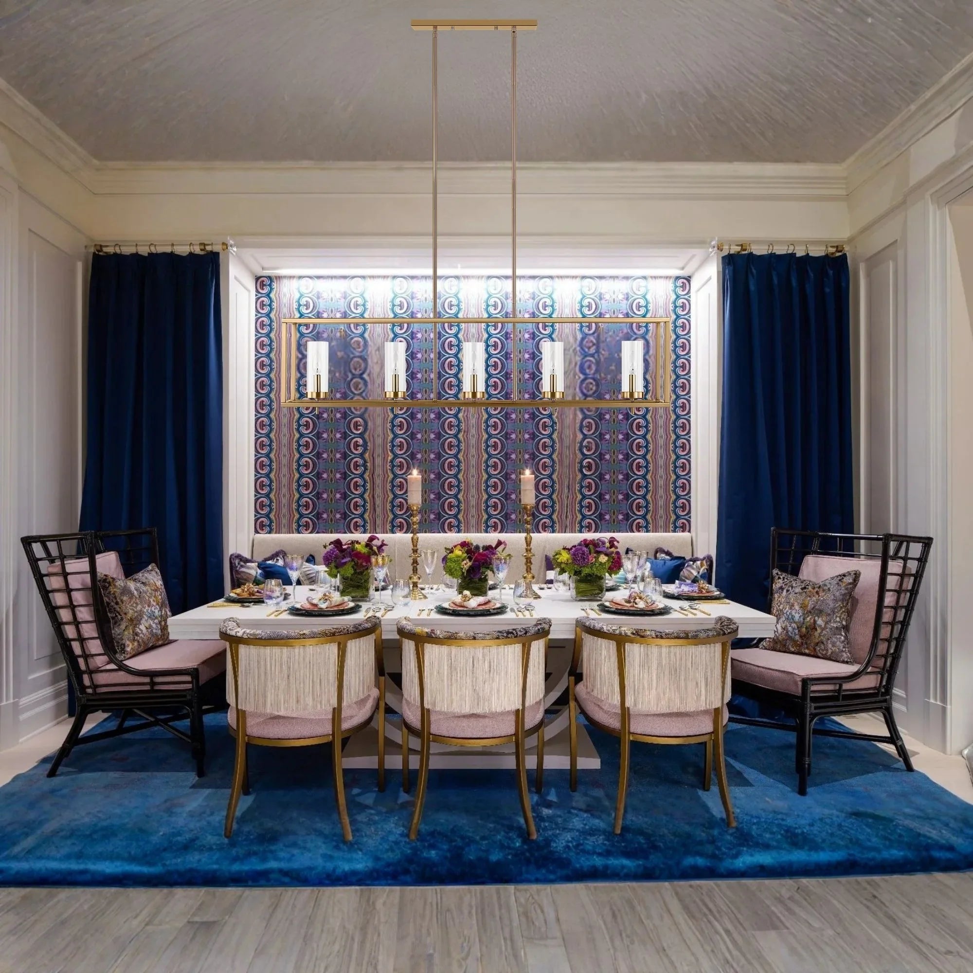 Zire 48" 5-Light LED Island Pendant, Satin Brass Finish