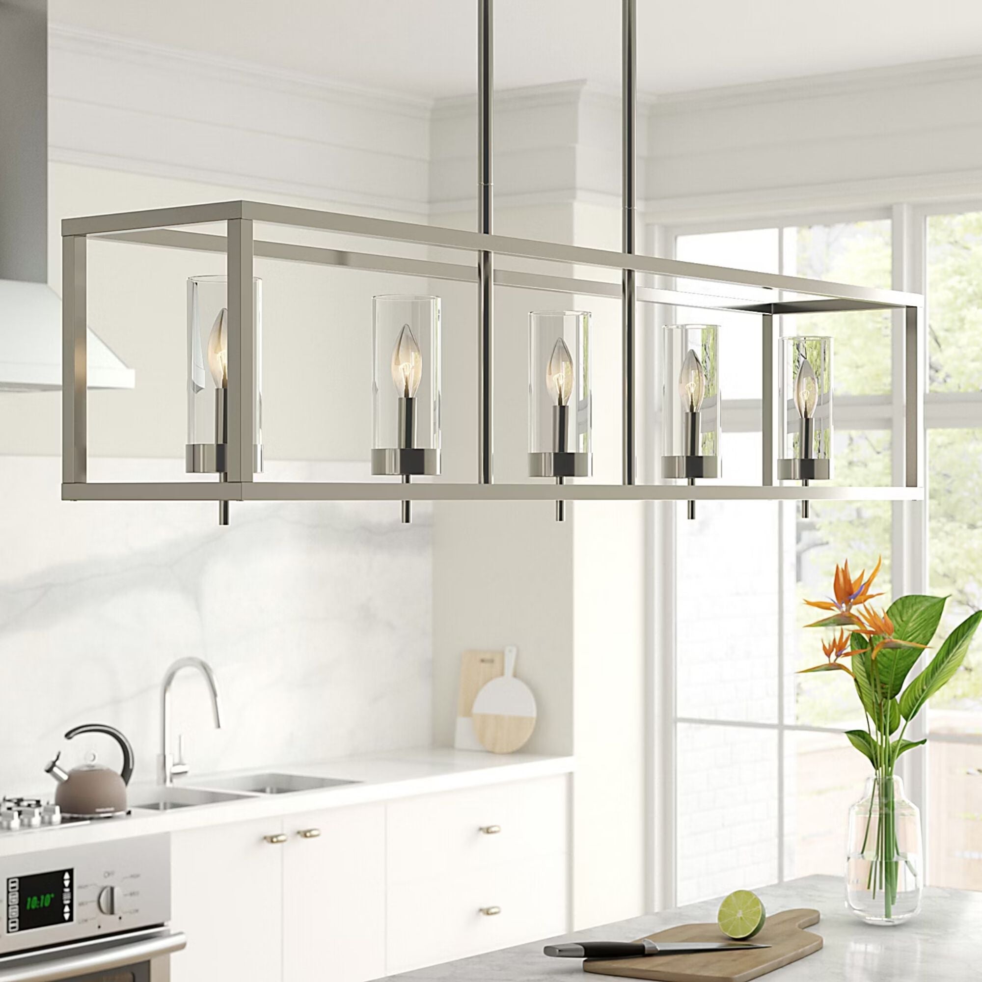 Zire 48" 5-Light LED Island Pendant, Brushed Nickel Finish