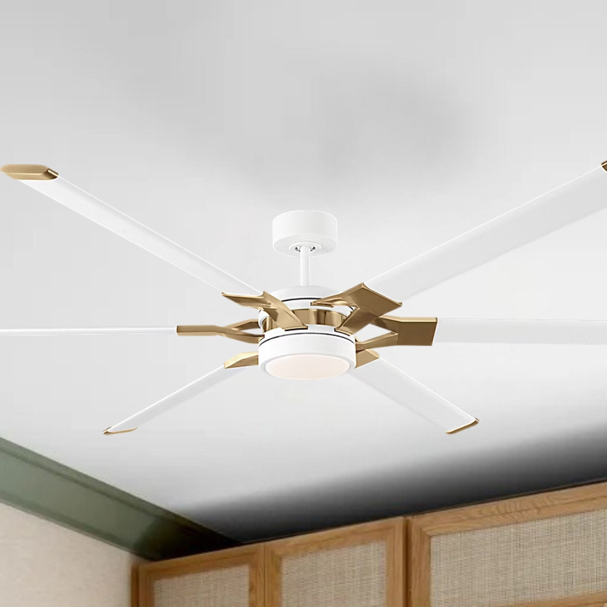 Loft 72" White & Brass Damp Rated LED Ceiling Fan with Remote
