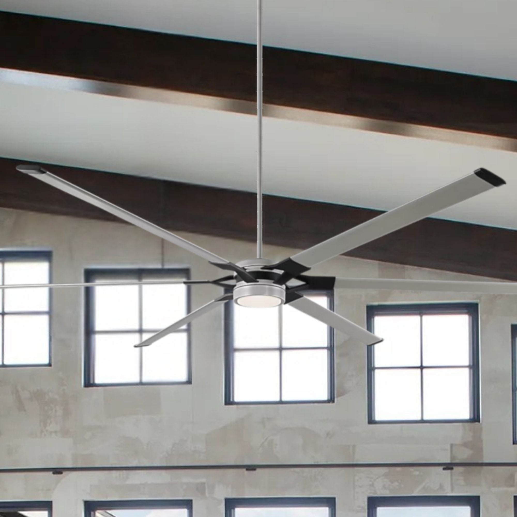 Loft 96" Brushed Steel Large LED Ceiling Fan with Remote