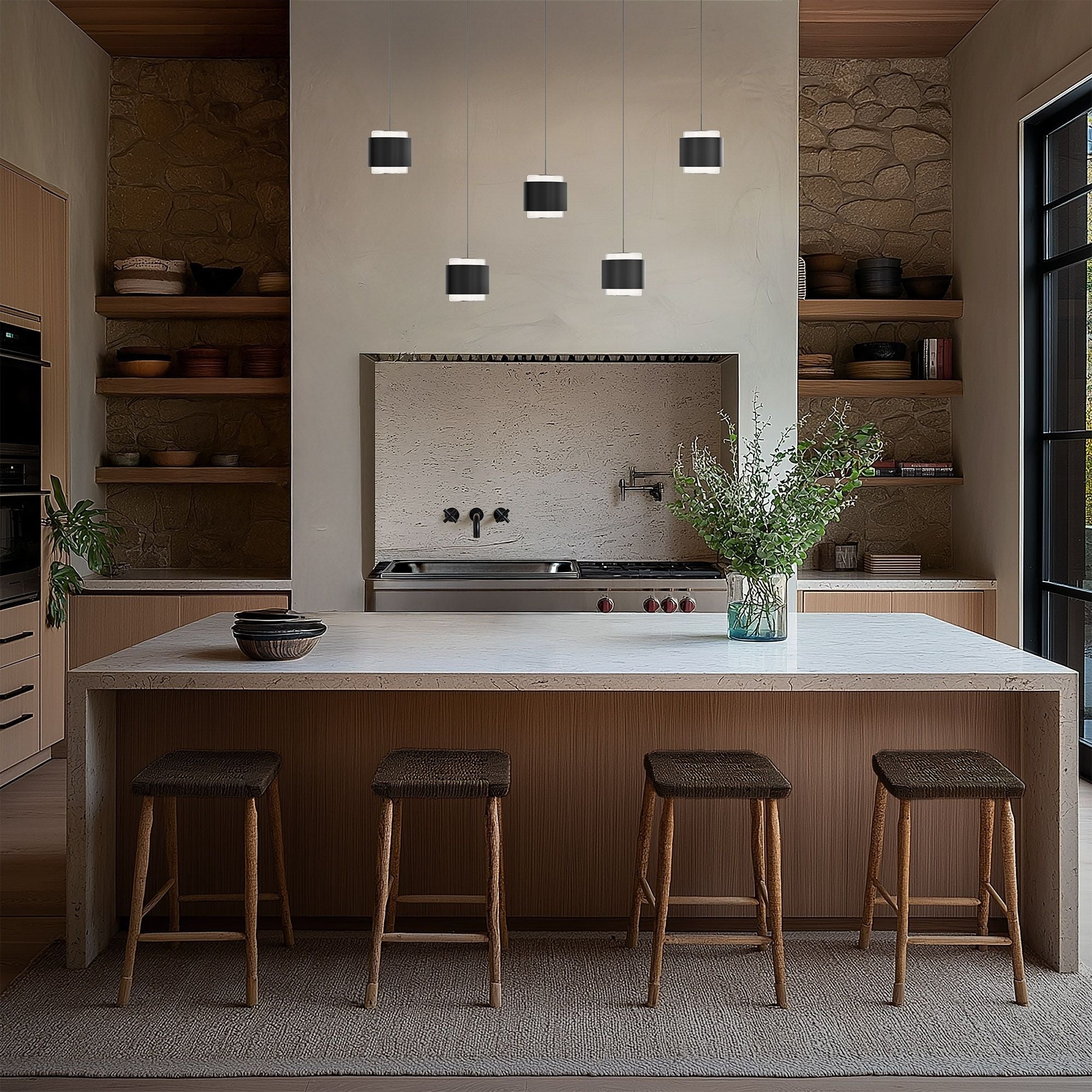 Banded 42" Multi Light LED Chandelier, Black Finish