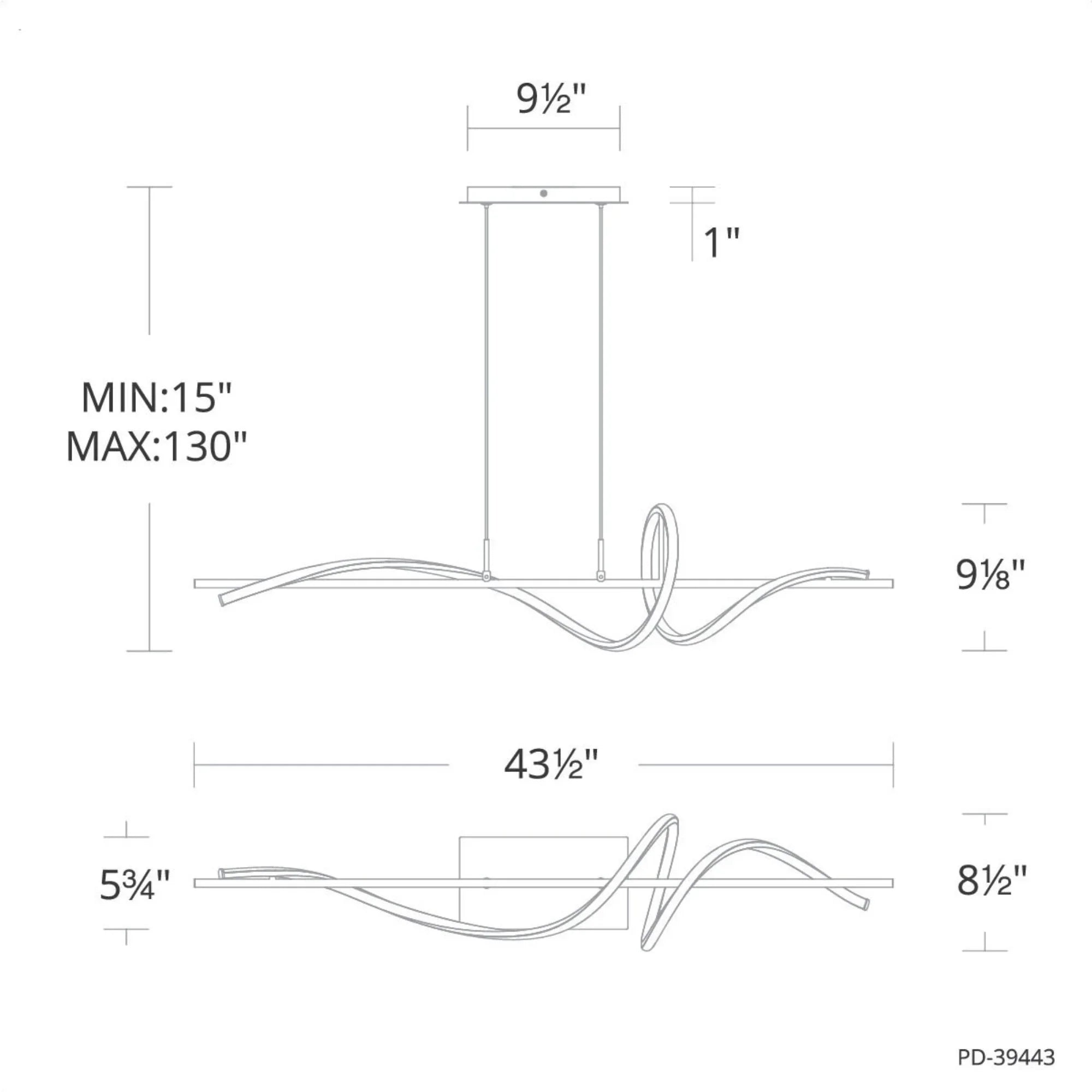 Corkscrew 44" LED Linear Pendant, 4CCT, Black Finish