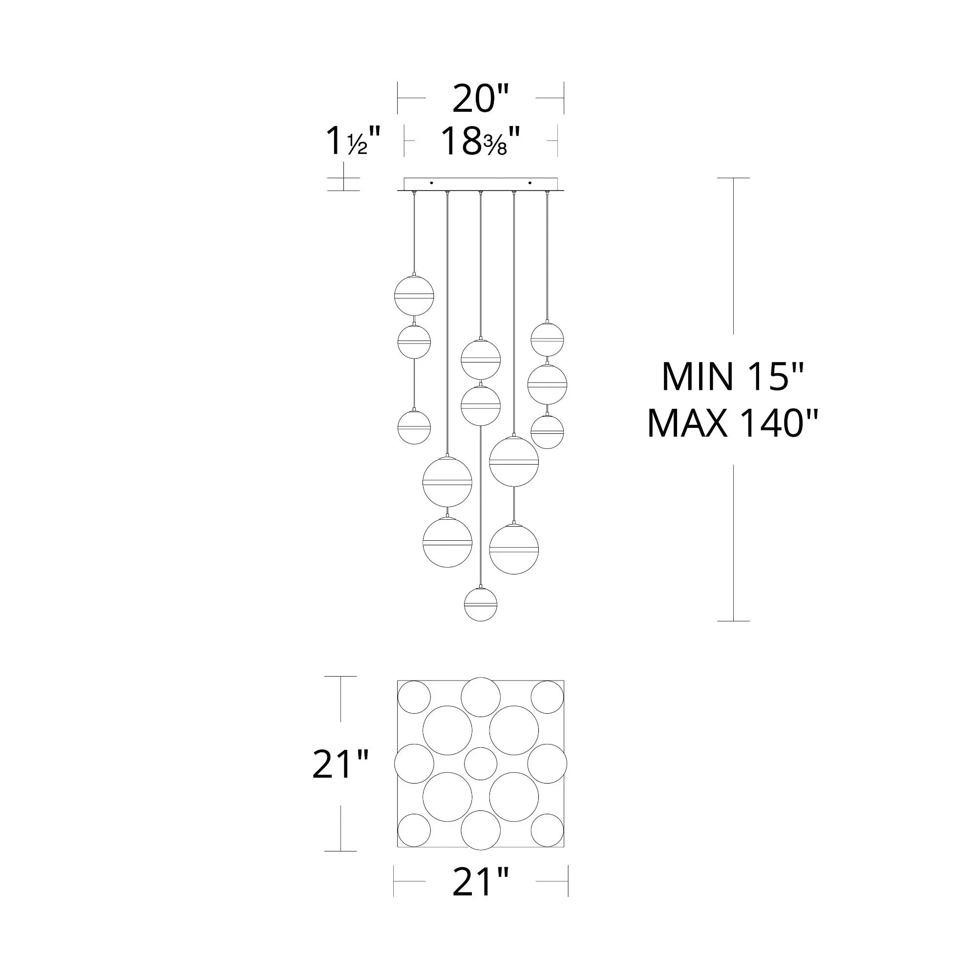 WAC Lighting Cyllindra 21 in. 13-Light Chandelier, Black Chrome with Acrylic Spheres