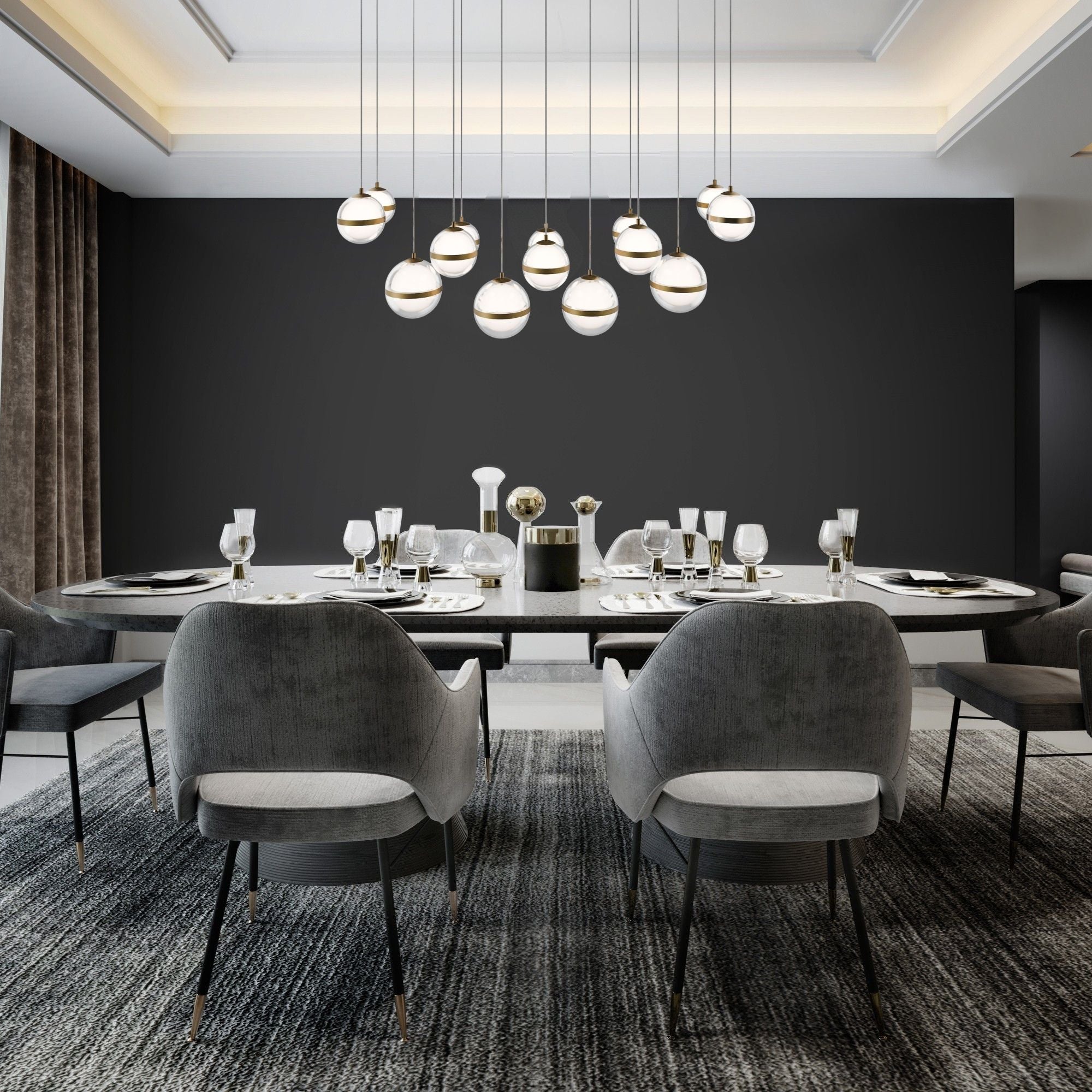 WAC Lighting Cyllindra 41.5in 14-Light Chandelier, Aged Brass, with Acrylic Globes